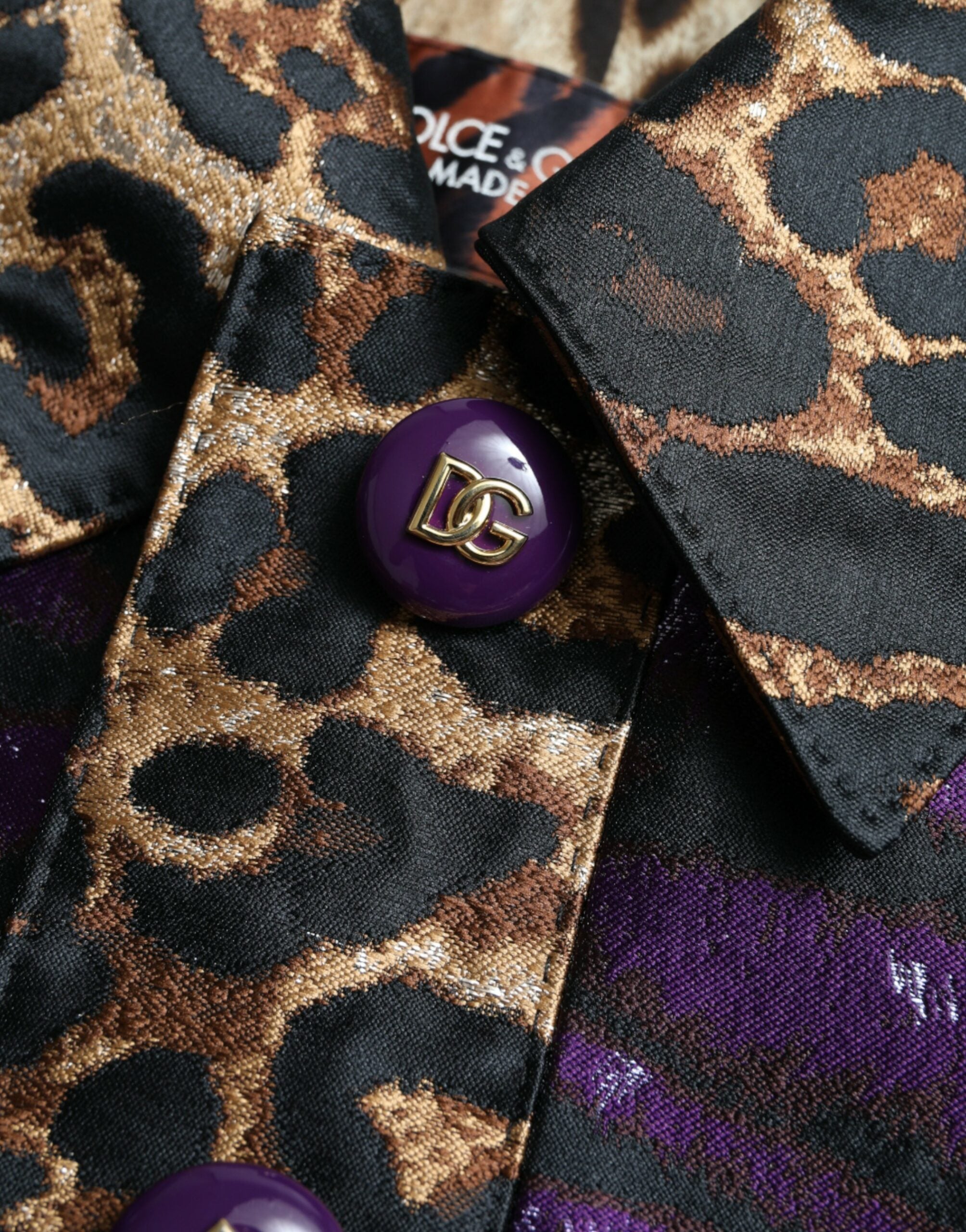 Dolce & Gabbana Lila Lamé-Jacquard-Mantel mit Tiger-Print Jacke