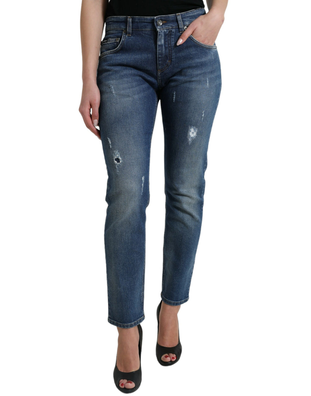 Dolce & Gabbana Blaue BOYFRIEND Mid Waist Denim Jeans aus Baumwolle