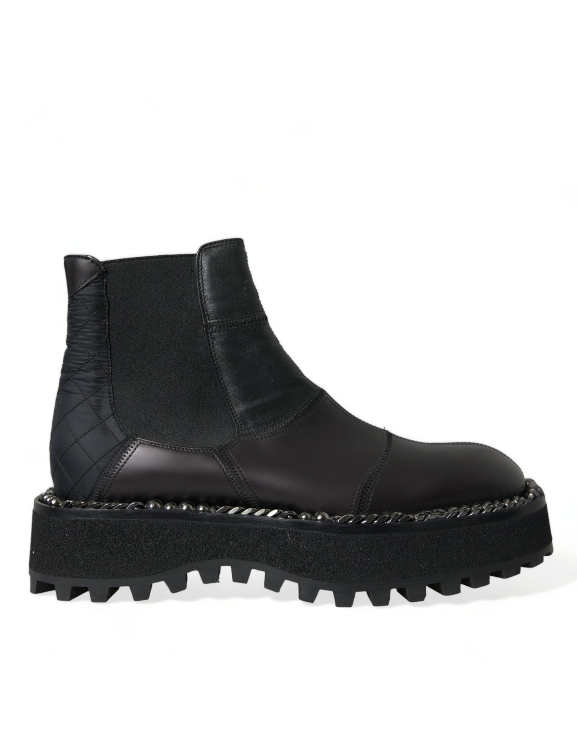 Dolce & Gabbana Schwarz Leder Slip On Stretch Chelsea Boots Schuhe