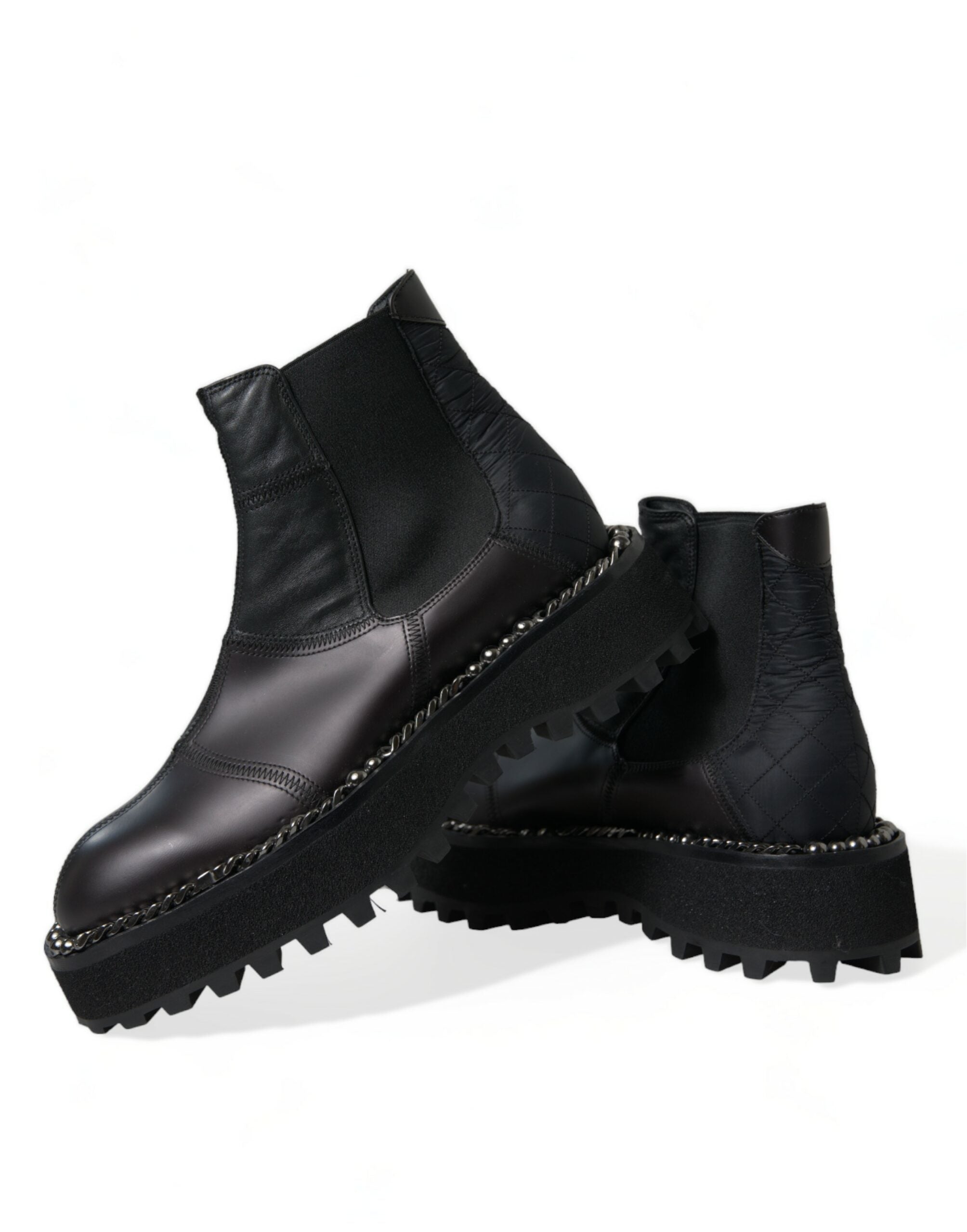 Dolce & Gabbana Schwarz Leder Slip On Stretch Chelsea Boots Schuhe