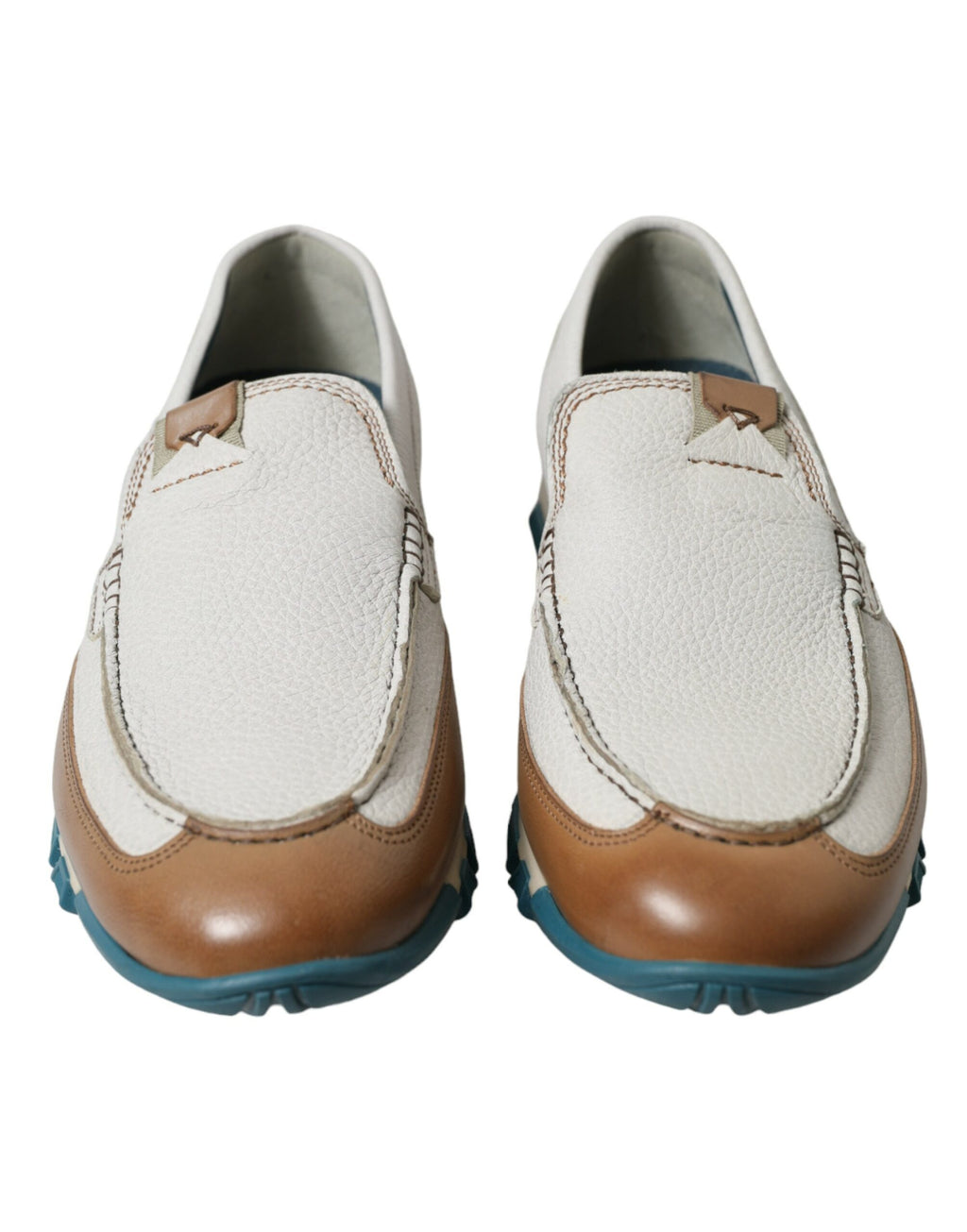 Dolce & Gabbana Weiß Braun Leder Slip On Männer Mokassin Schuhe