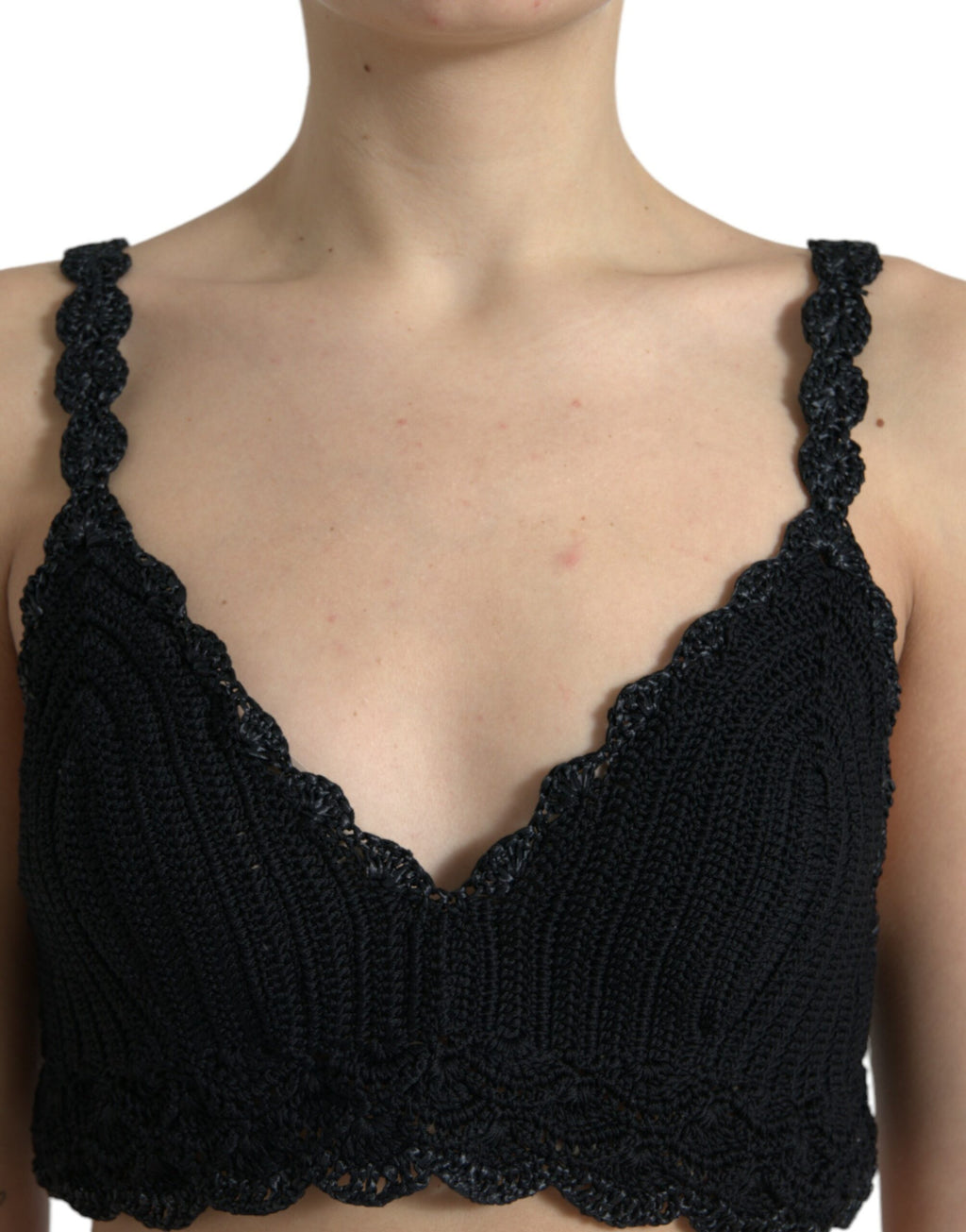 Dolce & Gabbana Schwarzes Baumwoll-Bustier Cropped Crochet Tank Top