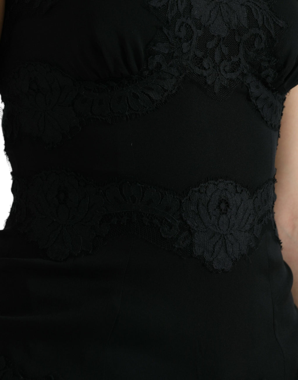 Dolce & Gabbana Schwarzes Seiden-Stretch-Spitzen-Tanktop ohne Ärmel