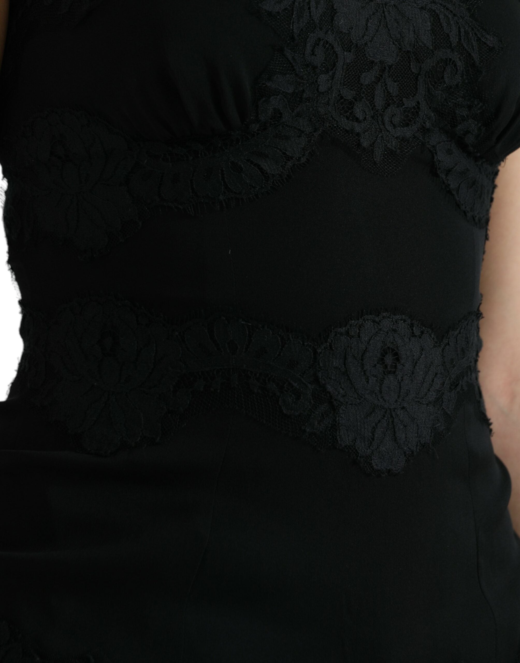 Dolce & Gabbana Schwarzes Seiden-Stretch-Spitzen-Tanktop ohne Ärmel