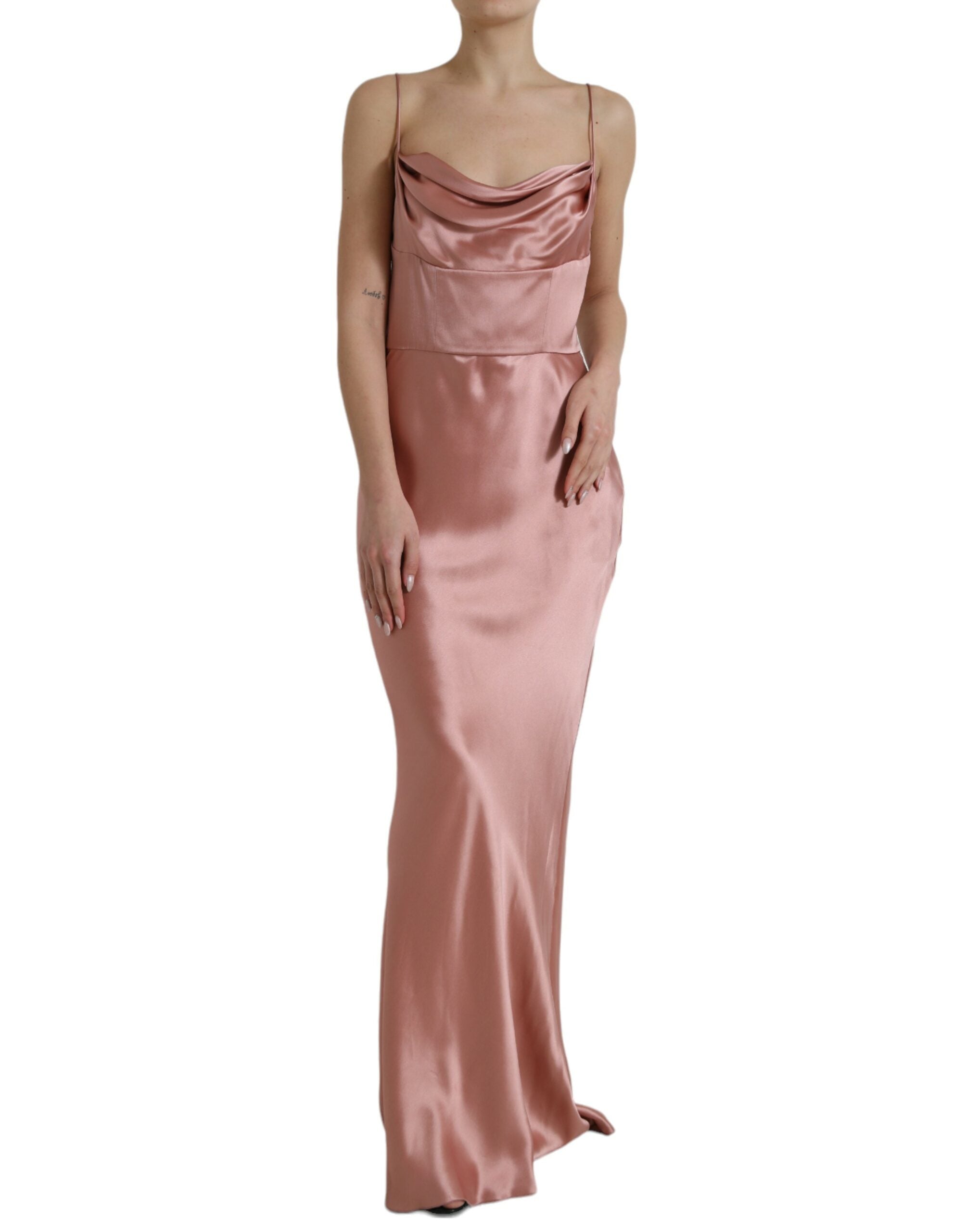 Dolce & Gabbana Rosa Seiden-Spaghetti-Träger Langes Kleid