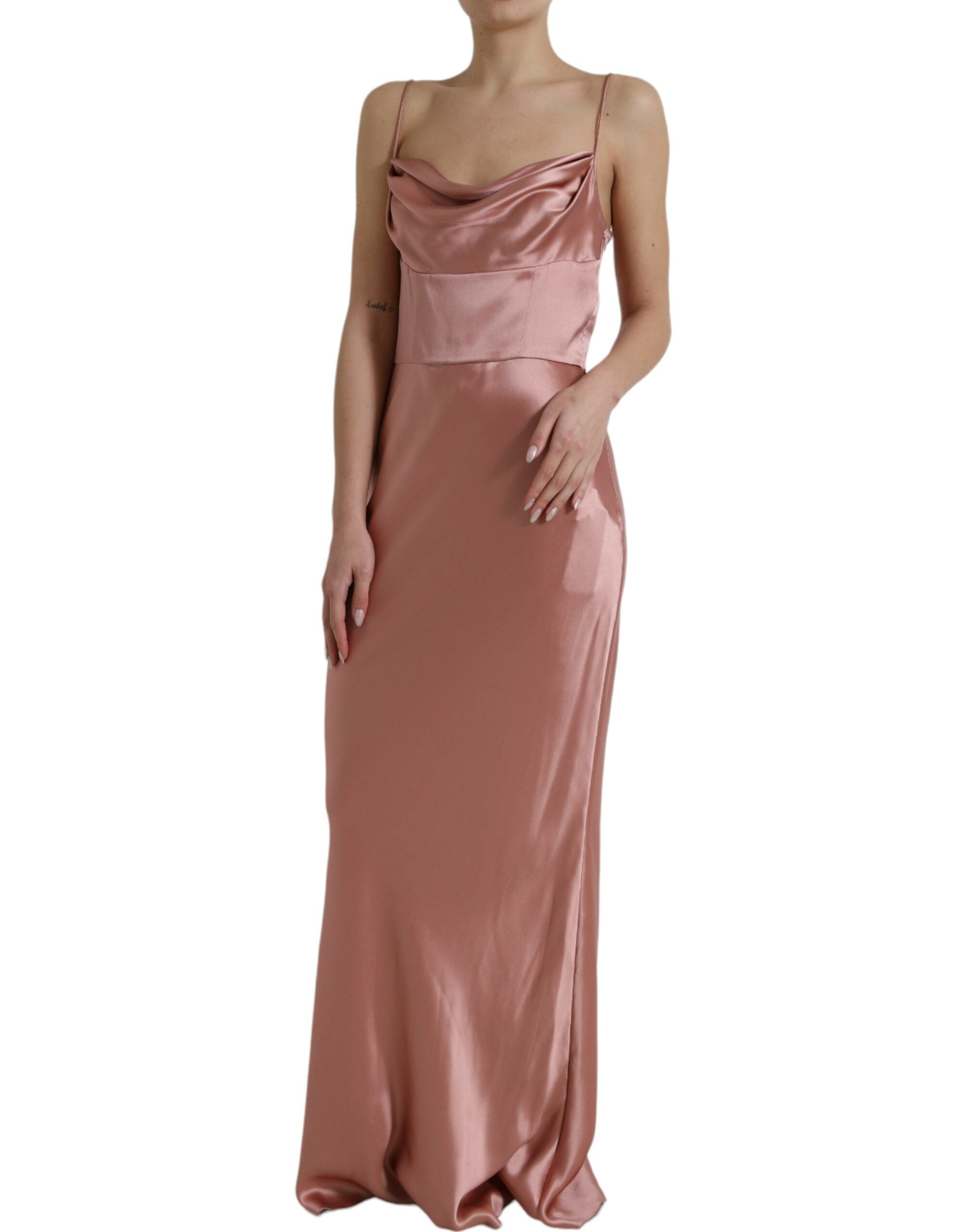 Dolce & Gabbana Rosa Seiden-Spaghetti-Träger Langes Kleid