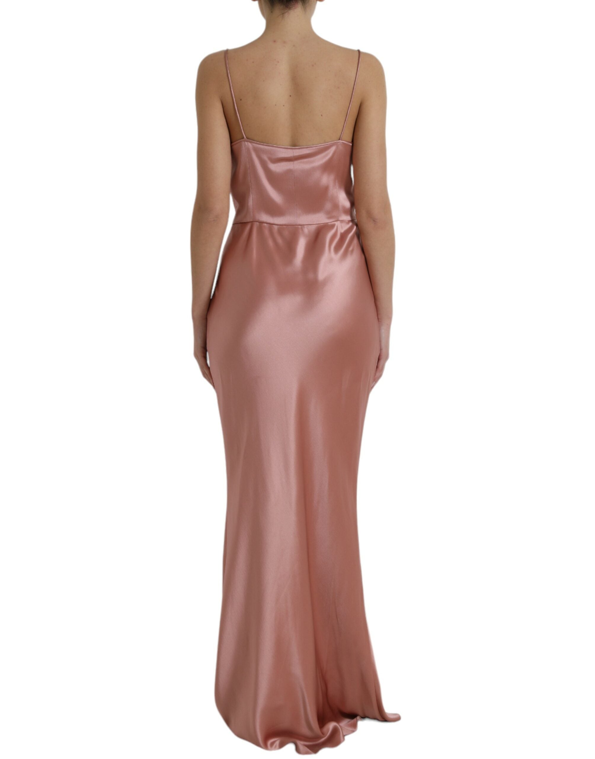 Dolce & Gabbana Rosa Seiden-Spaghetti-Träger Langes Kleid
