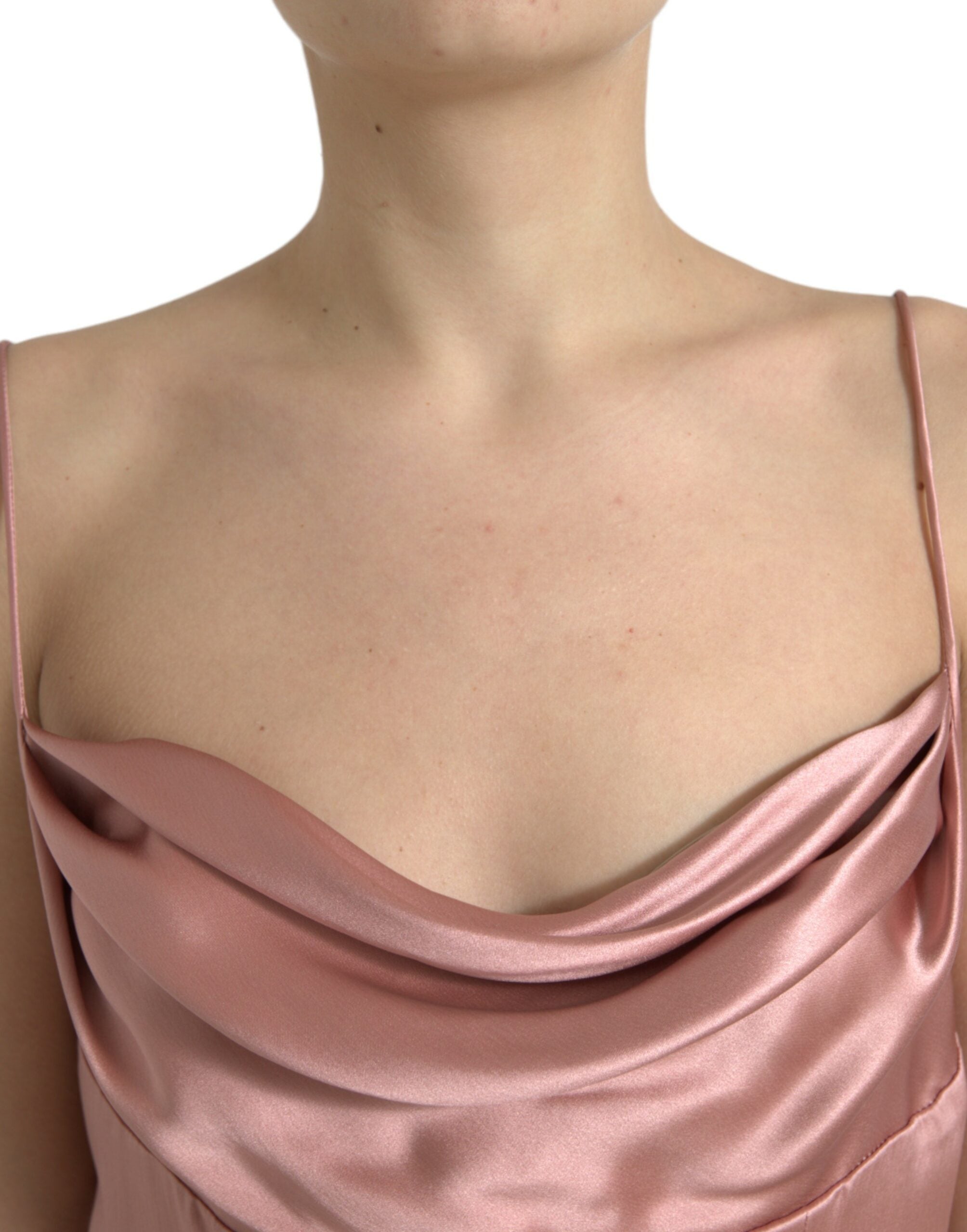 Dolce & Gabbana Rosa Seiden-Spaghetti-Träger Langes Kleid