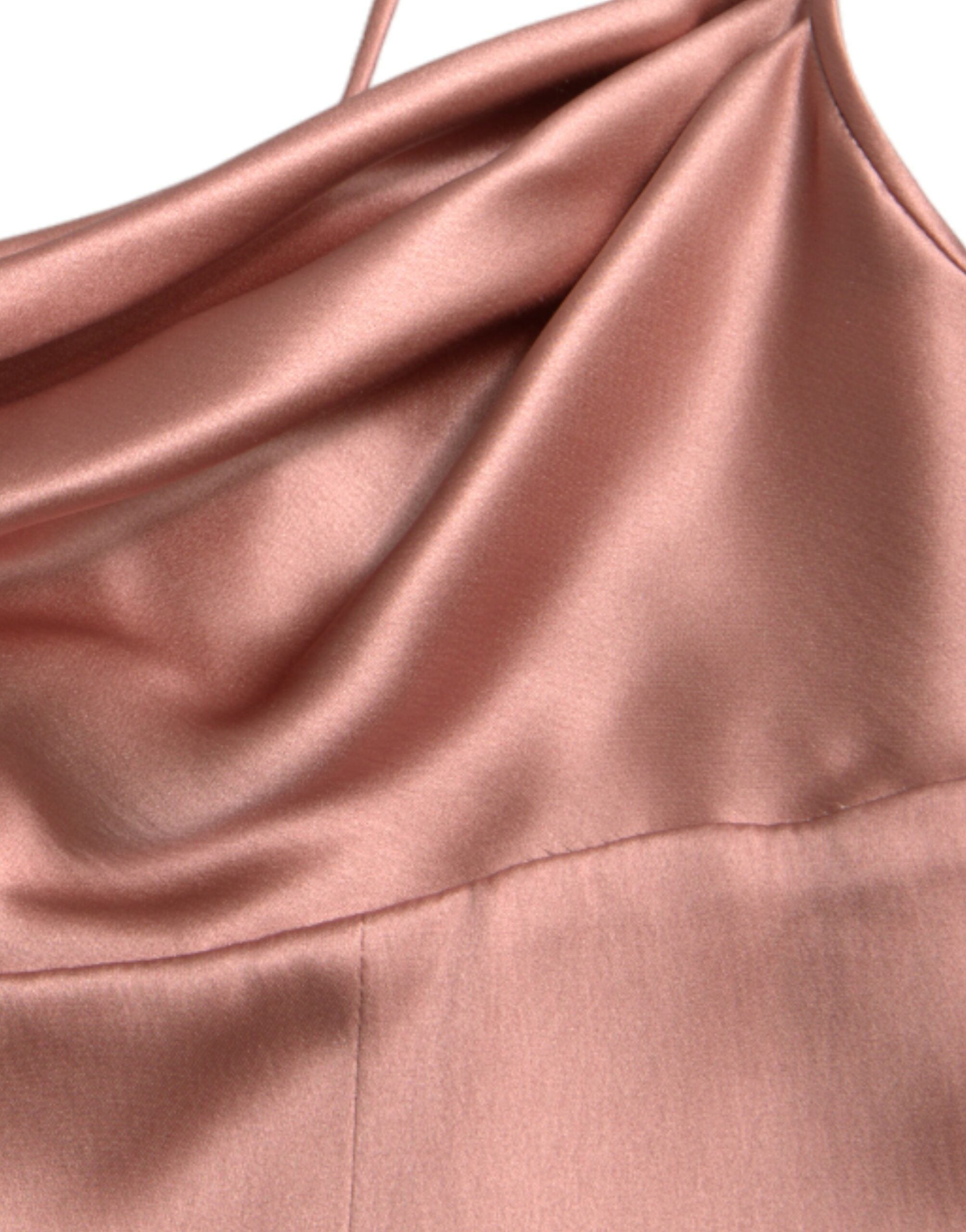 Dolce & Gabbana Rosa Seiden-Spaghetti-Träger Langes Kleid