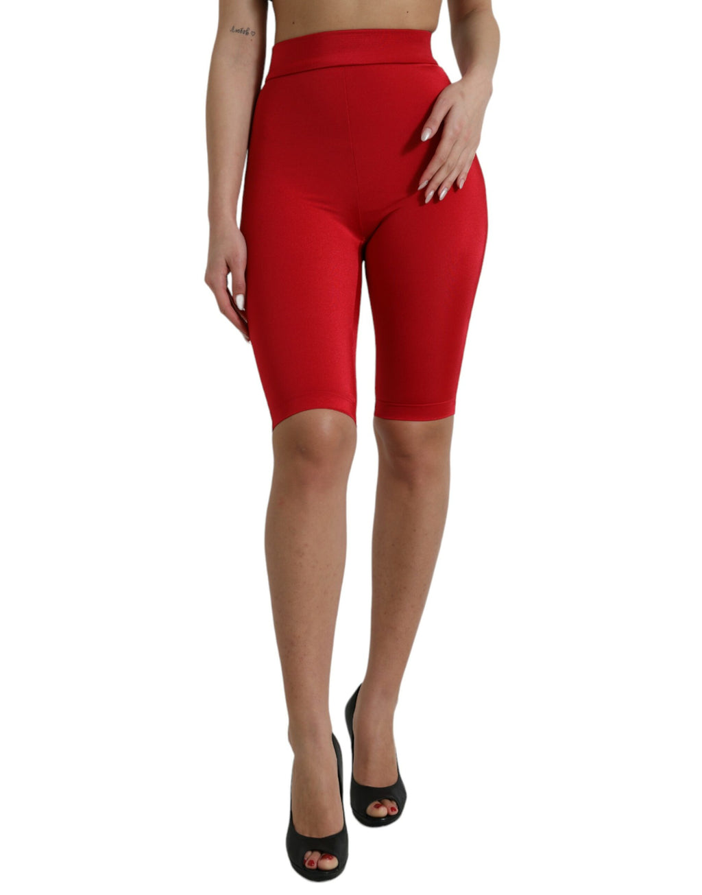 Dolce & Gabbana Rote Stretch-Leggings mit hoher Taille und verkürzter Hose
