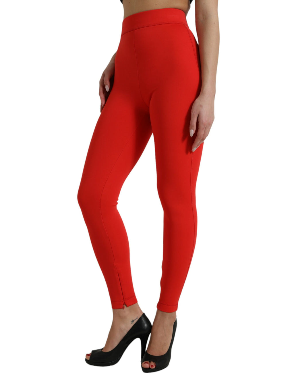 Dolce & Gabbana Rote Nylon Stretch Slim Leggings Hose