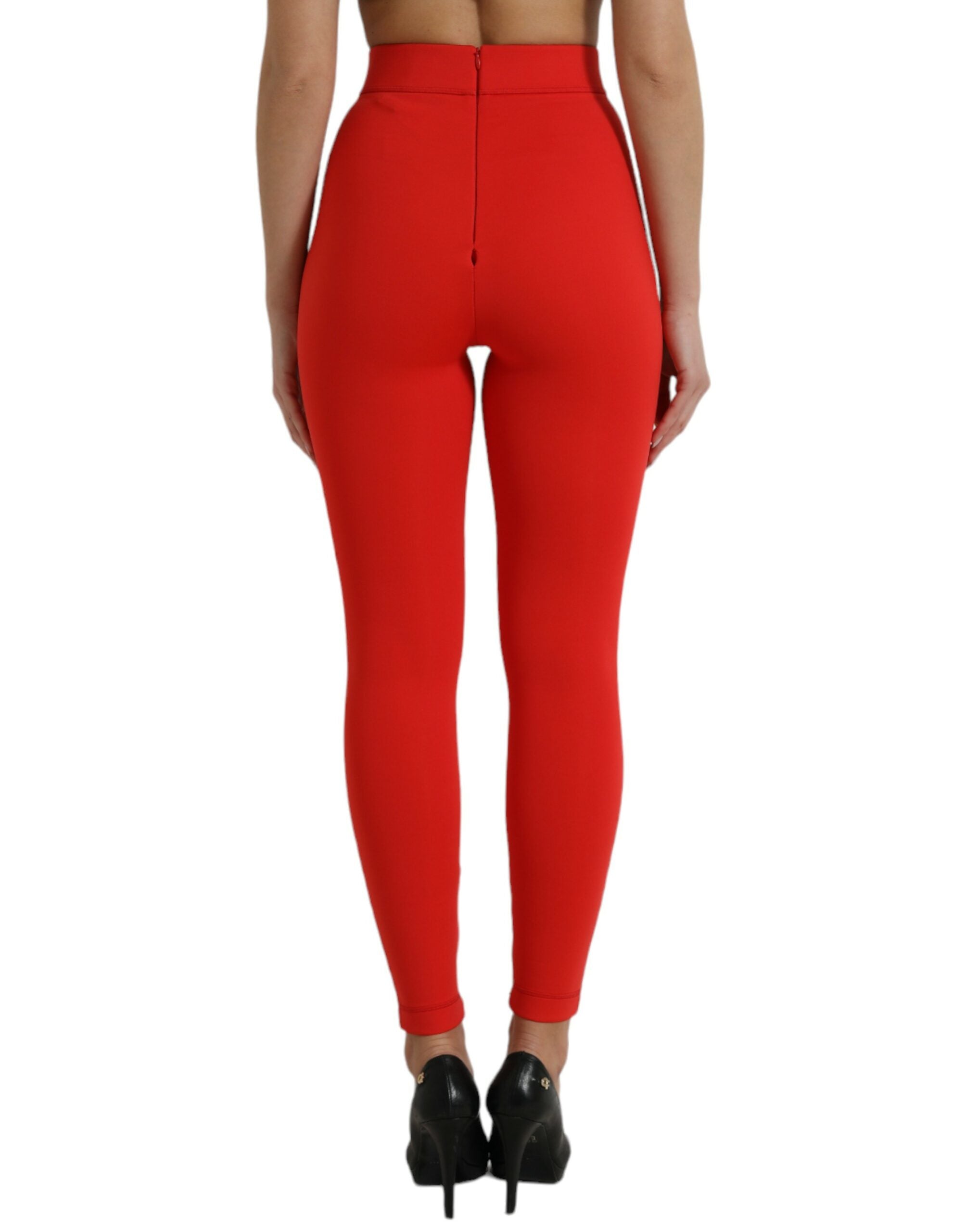 Dolce & Gabbana Rote Nylon Stretch Slim Leggings Hose