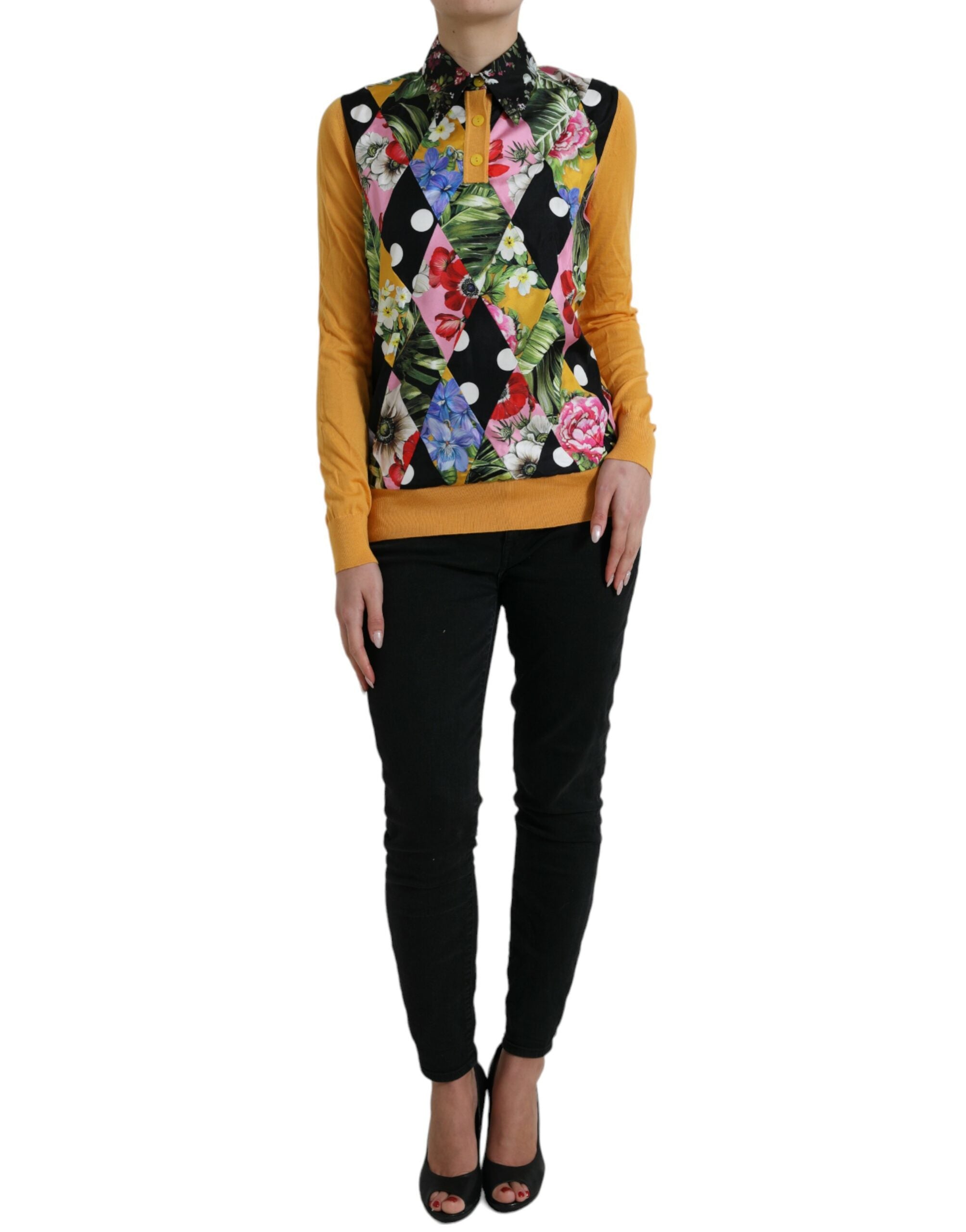 Dolce & Gabbana Mehrfarbiger Patchwork-Henley-Pullover aus Kaschmir