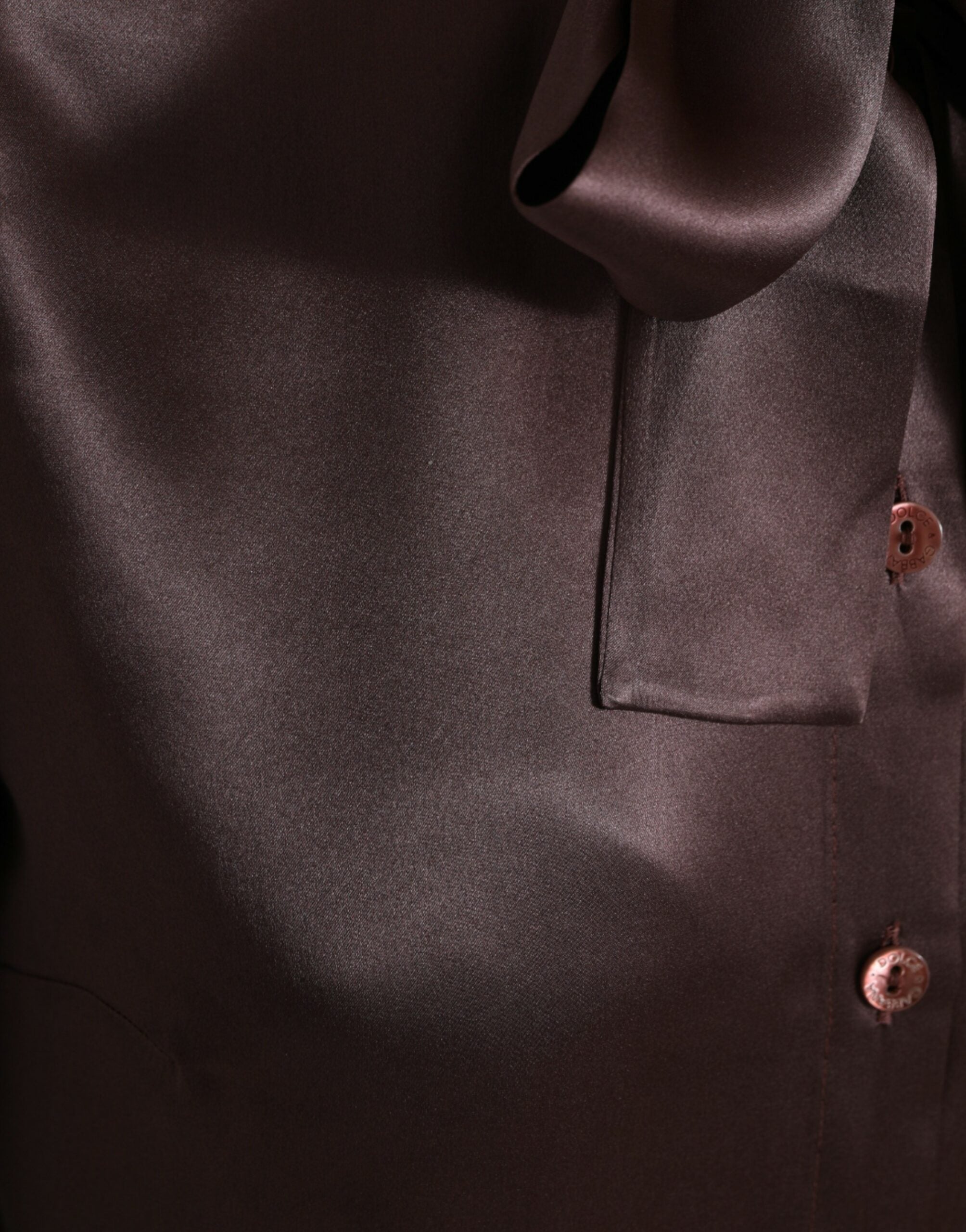 Dolce & Gabbana Braunes Seiden-Ascot-Kragen Langarm-Blusenoberteil