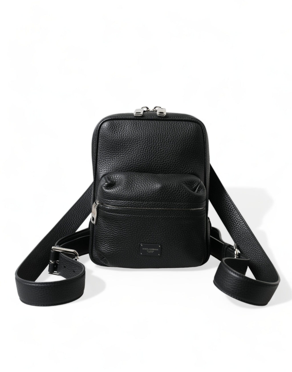 Dolce & Gabbana Schwarzes Kalbsleder Logo Palermo Rucksack Tasche