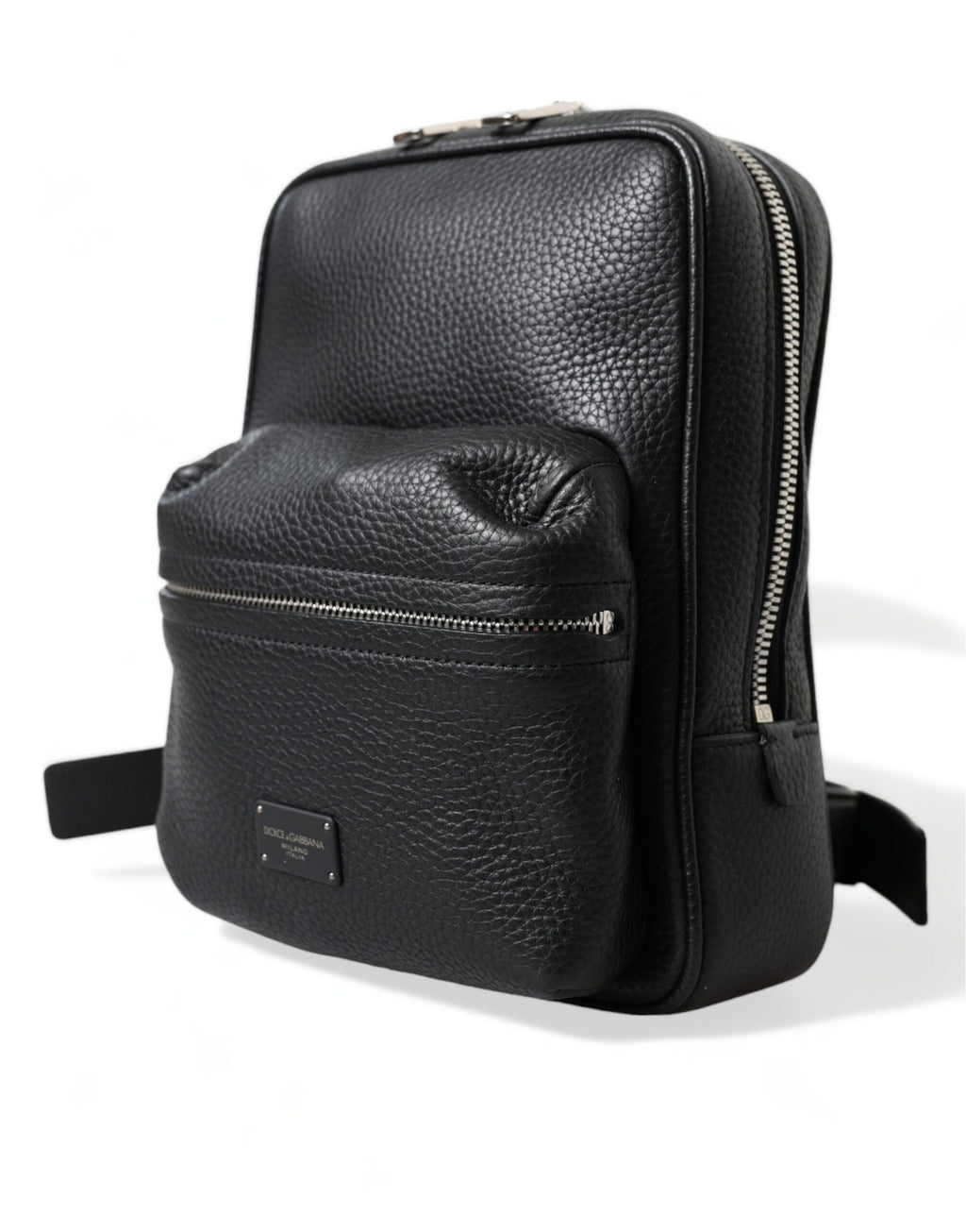 Dolce & Gabbana Schwarzes Kalbsleder Logo Palermo Rucksack Tasche