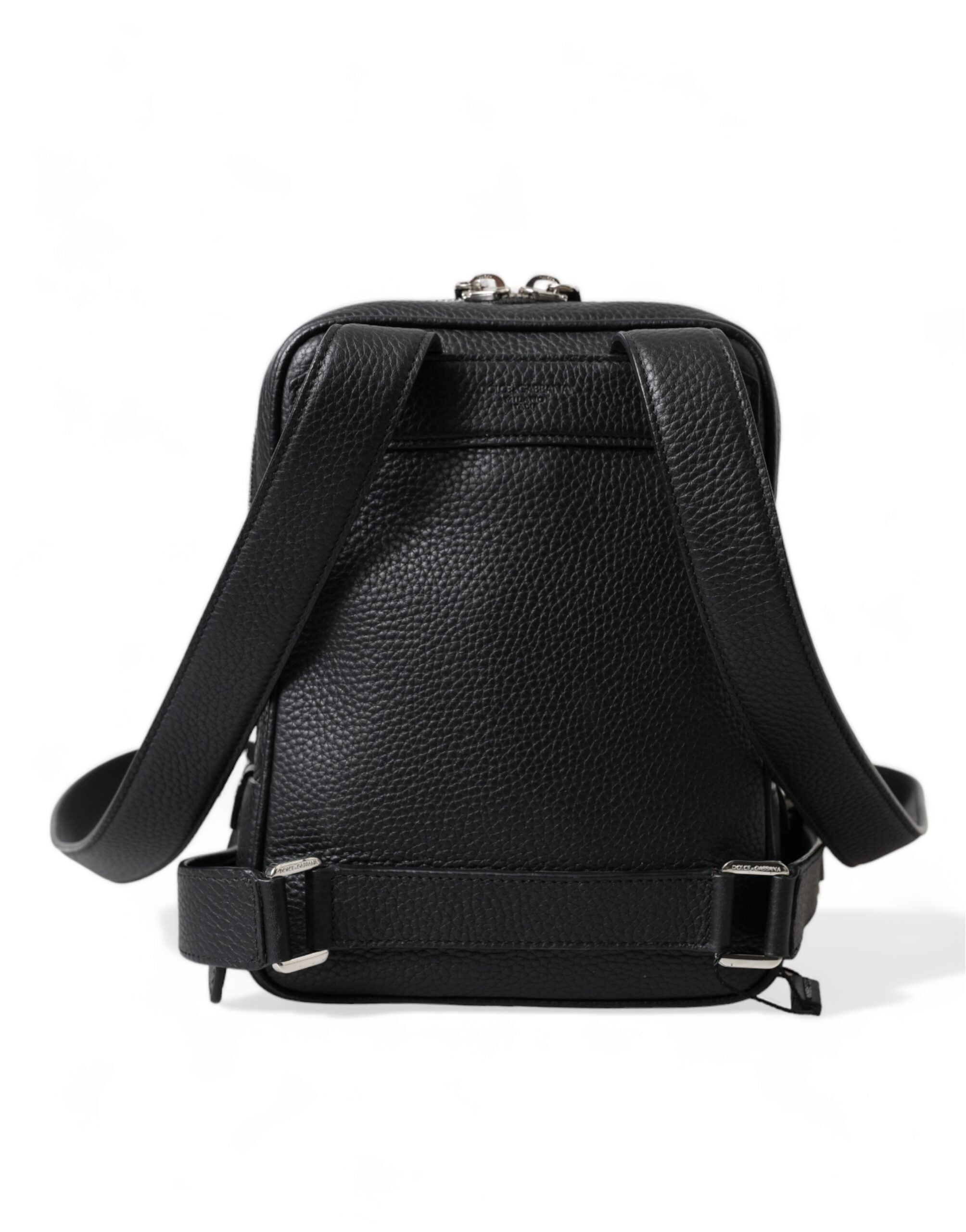 Dolce & Gabbana Schwarzes Kalbsleder Logo Palermo Rucksack Tasche