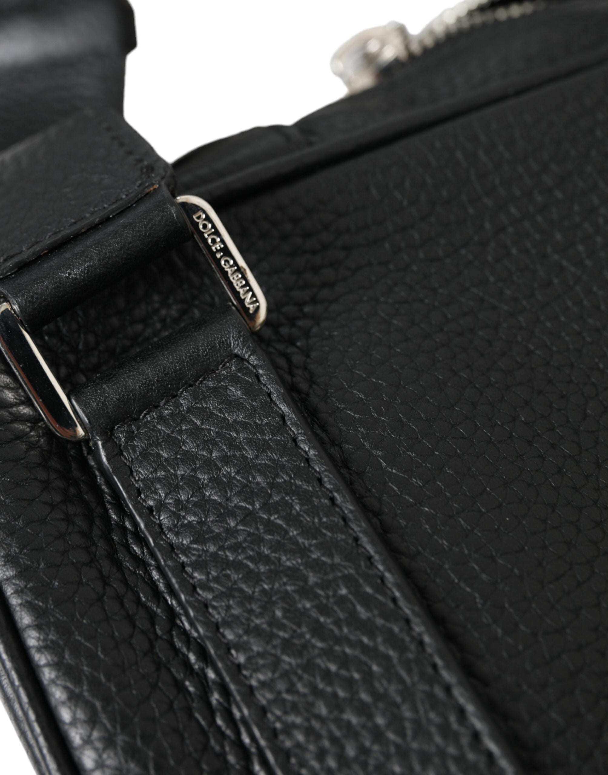 Dolce & Gabbana Schwarzes Kalbsleder Logo Palermo Rucksack Tasche