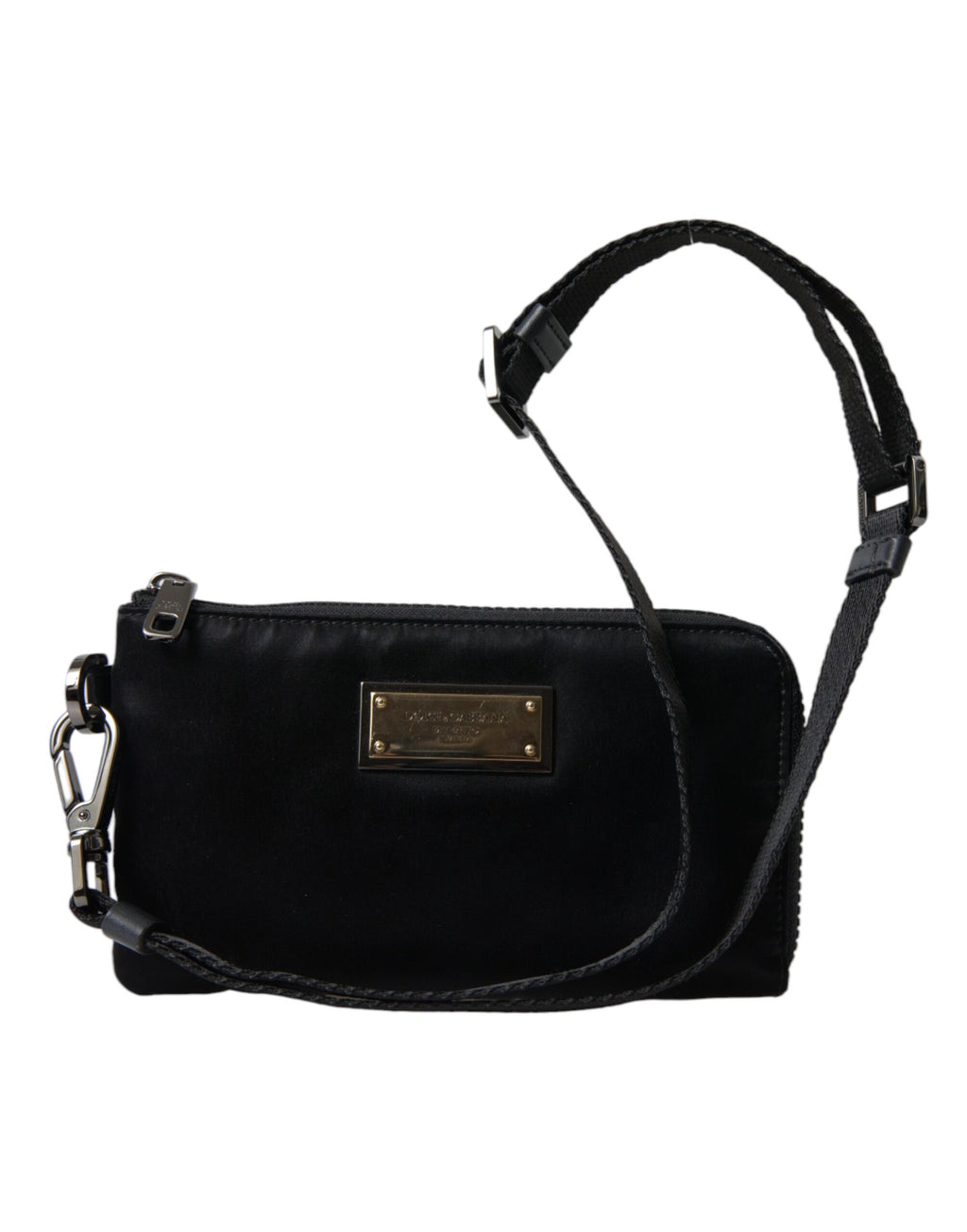 Dolce & Gabbana Schwarzes Nylon Logo Plaque Schlüsselanhänger Tasche Clutch