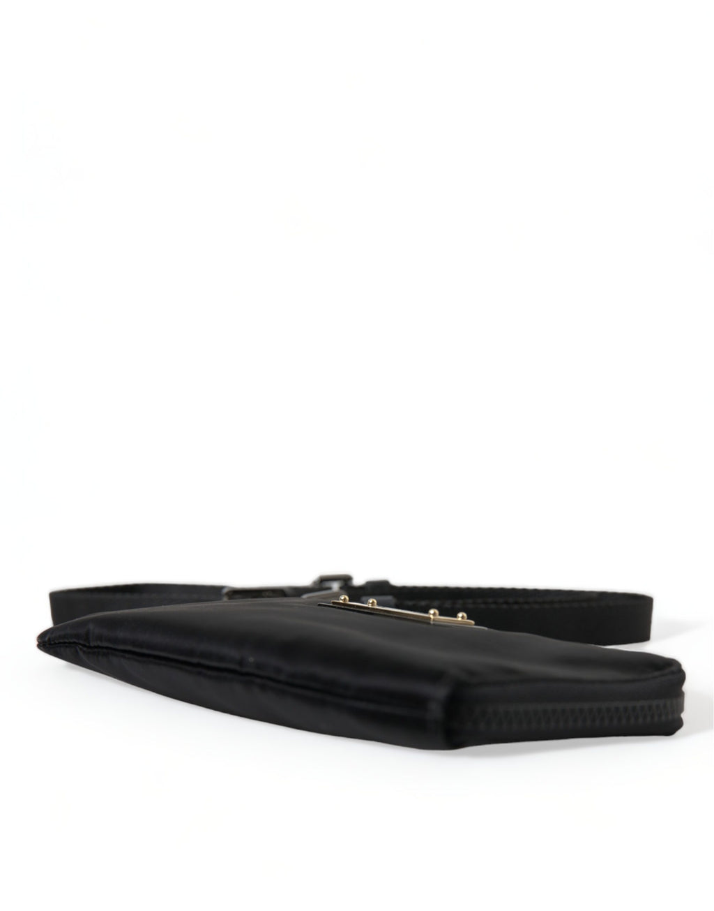 Dolce & Gabbana Schwarzes Nylon Logo Plaque Schlüsselanhänger Tasche Clutch