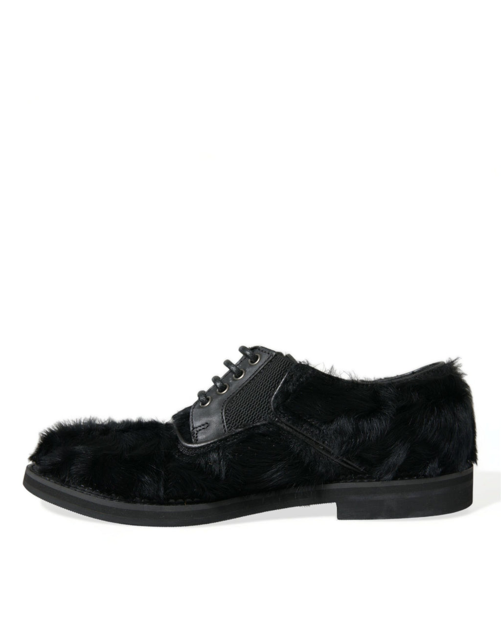 Dolce & Gabbana Schwarze Pelz Leder Schnürschuhe Derby Dress