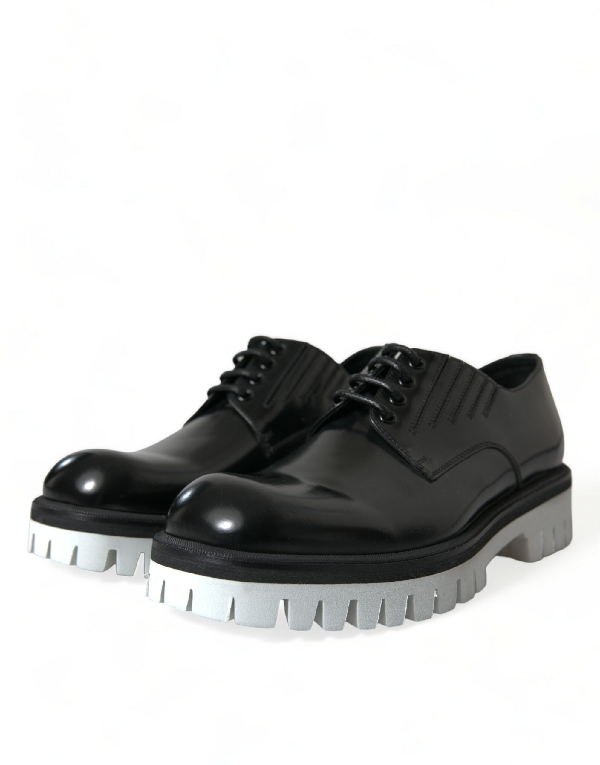 Dolce & Gabbana Schwarz Weiß Leder Schnürschuhe Derby Dress Schuhe