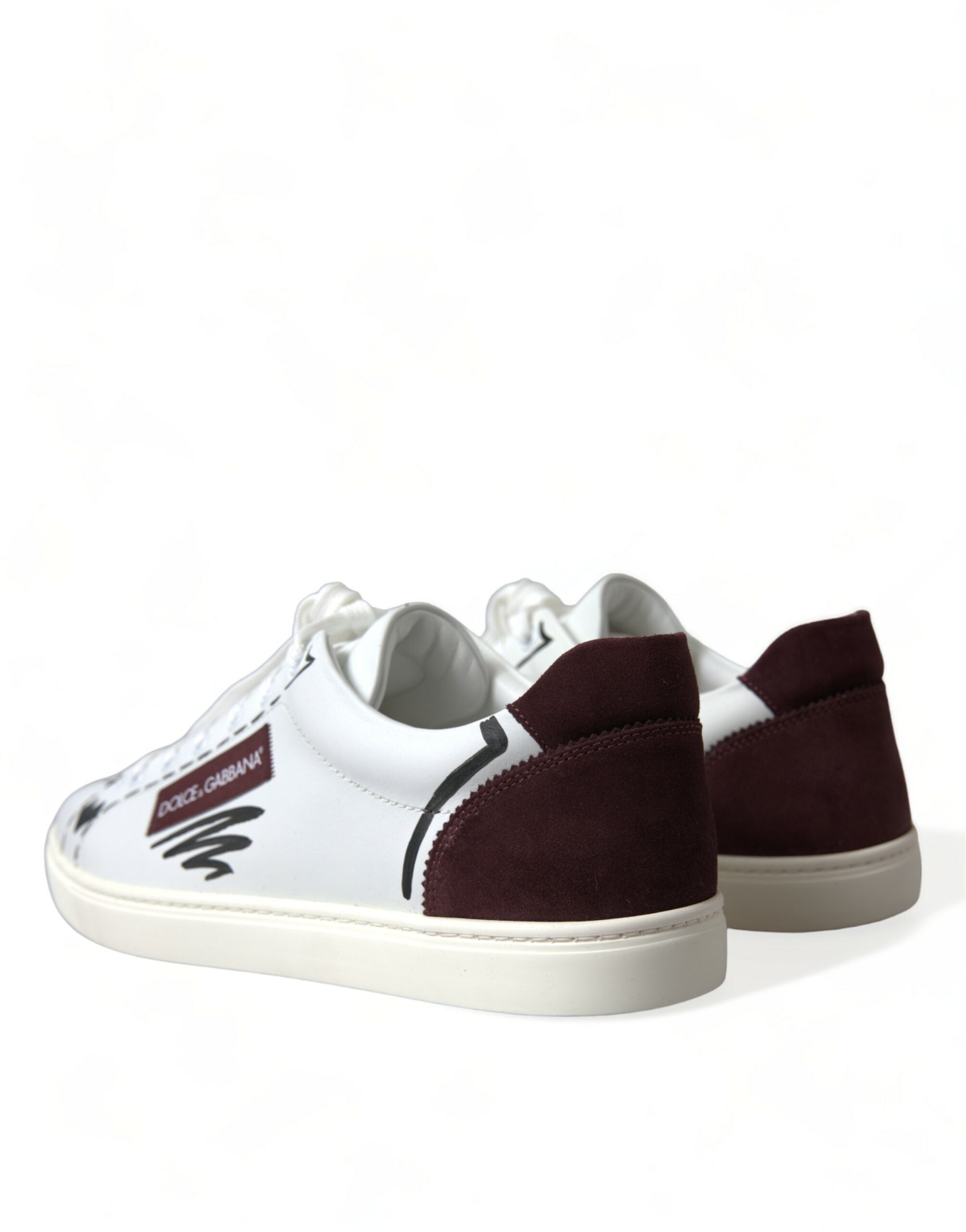 Dolce & Gabbana Weiß Bordeaux Leder Logo Low Top Sneakers Schuhe