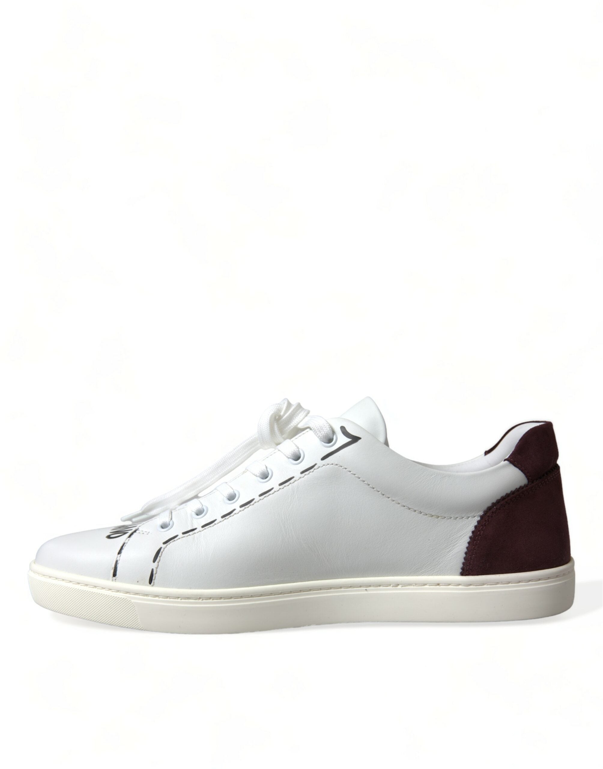 Dolce & Gabbana Weiß Bordeaux Leder Logo Low Top Sneakers Schuhe
