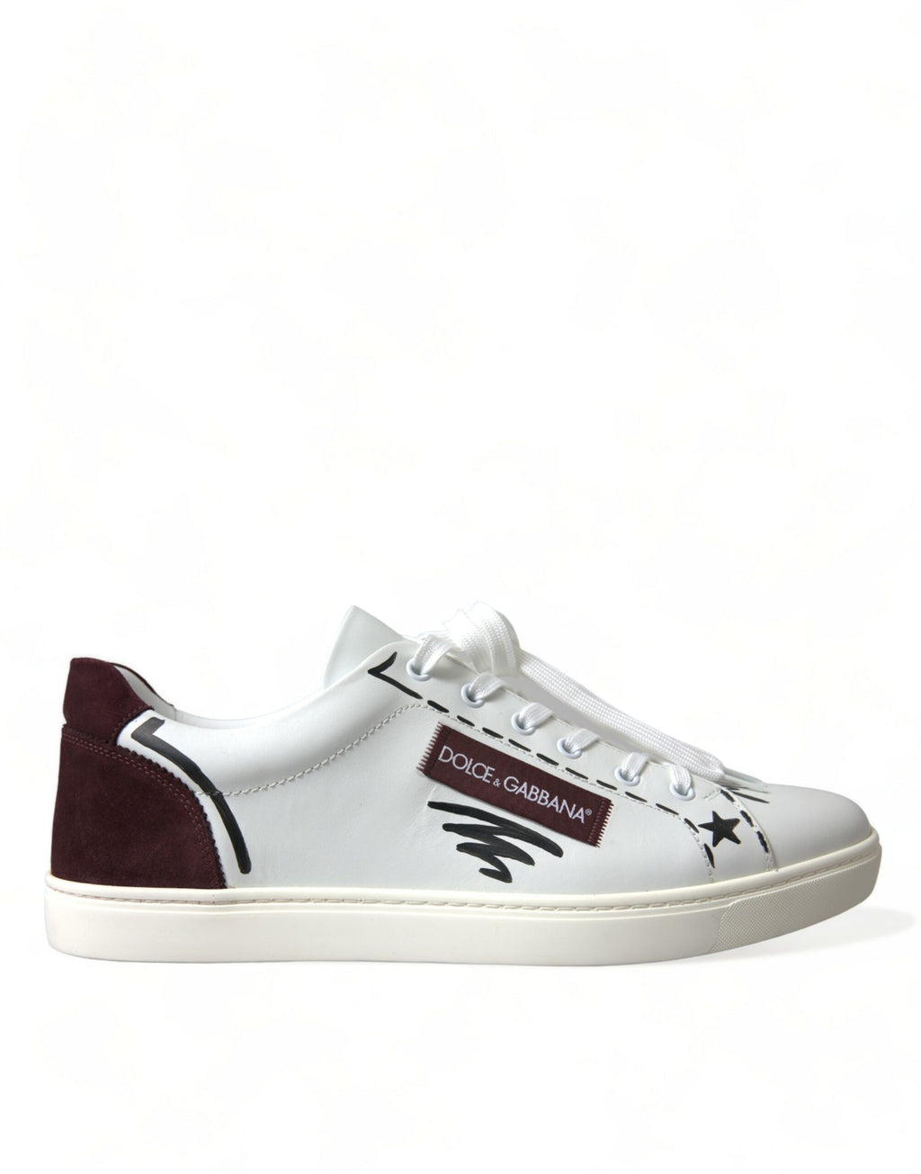 Dolce & Gabbana Weiß Bordeaux Leder Logo Low Top Sneakers Schuhe