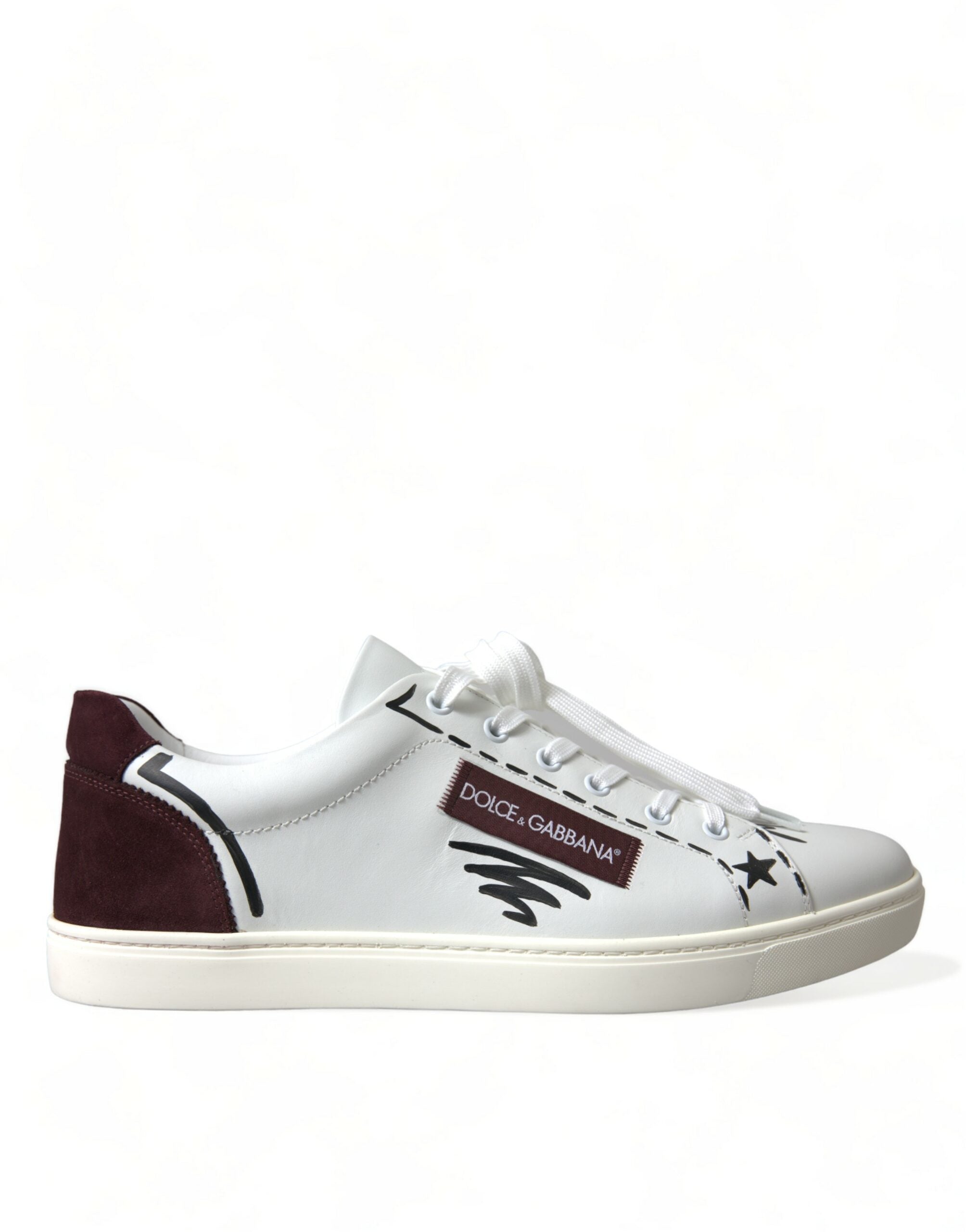 Dolce & Gabbana Weiß Bordeaux Leder Logo Low Top Sneakers Schuhe