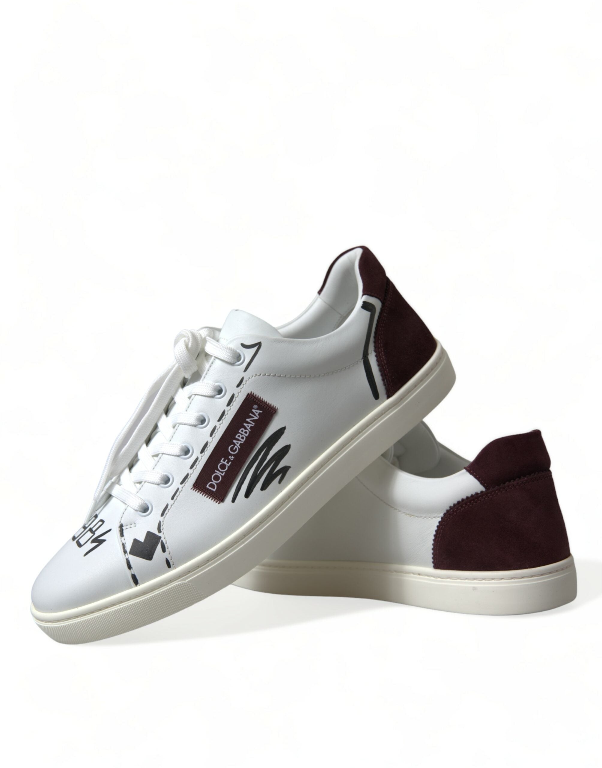 Dolce & Gabbana Weiß Bordeaux Leder Logo Low Top Sneakers Schuhe
