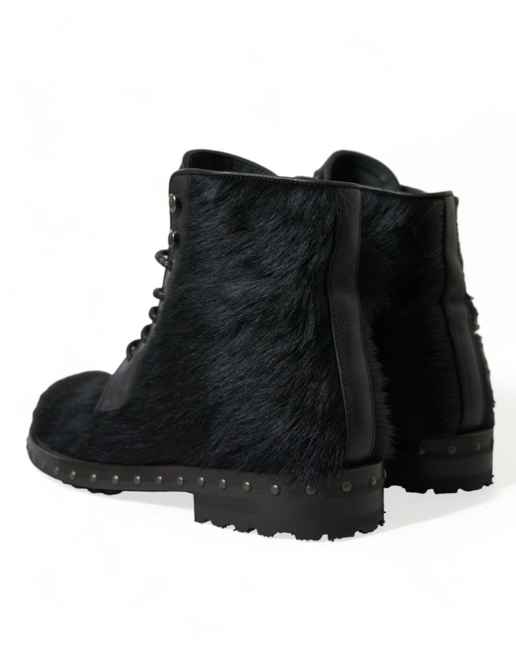 Dolce & Gabbana Schwarze Pony Style Leder Mid Calf Stiefel Schuhe