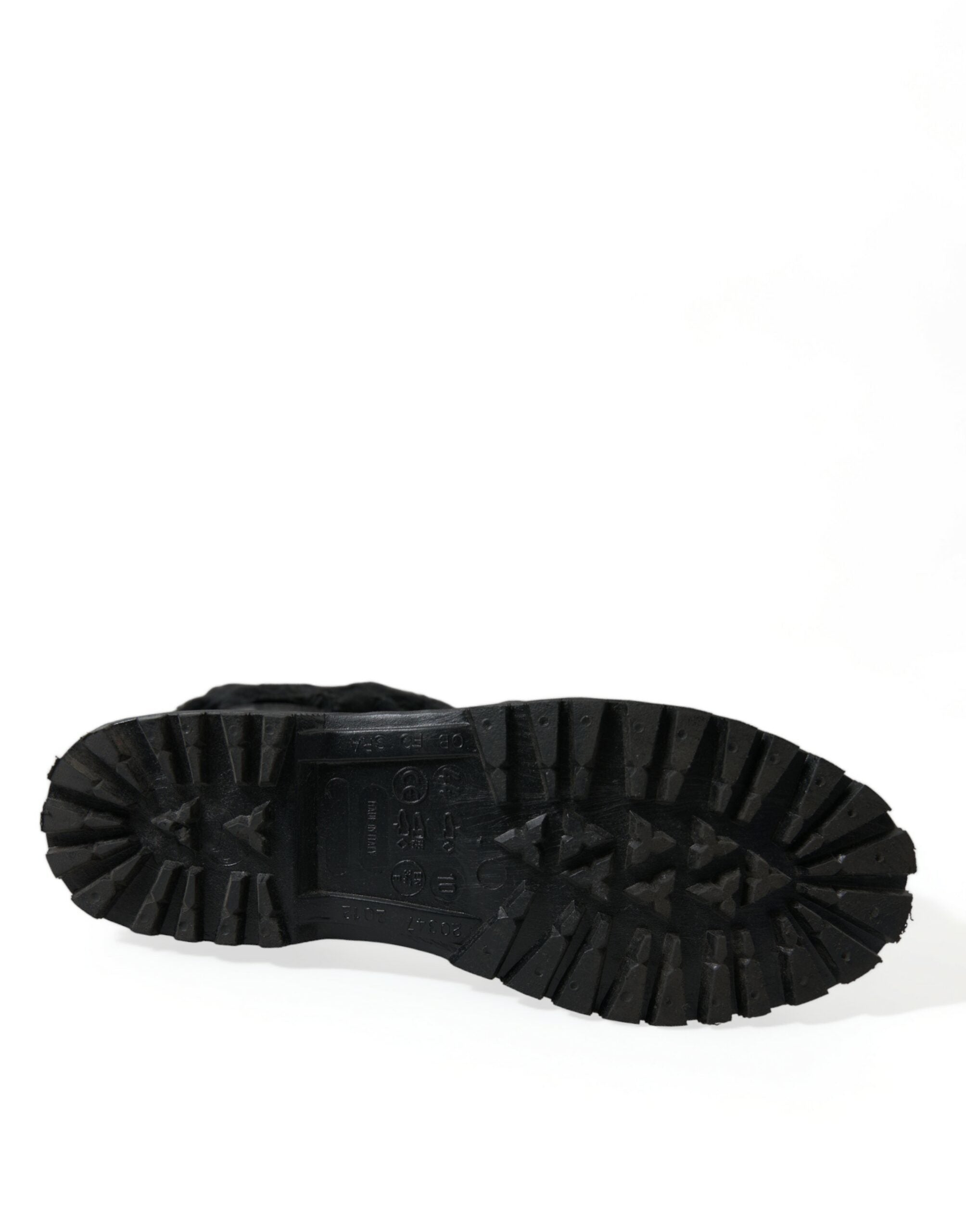 Dolce & Gabbana Schwarze Gummischnürsenkel Shearling Regenstiefel Schuhe