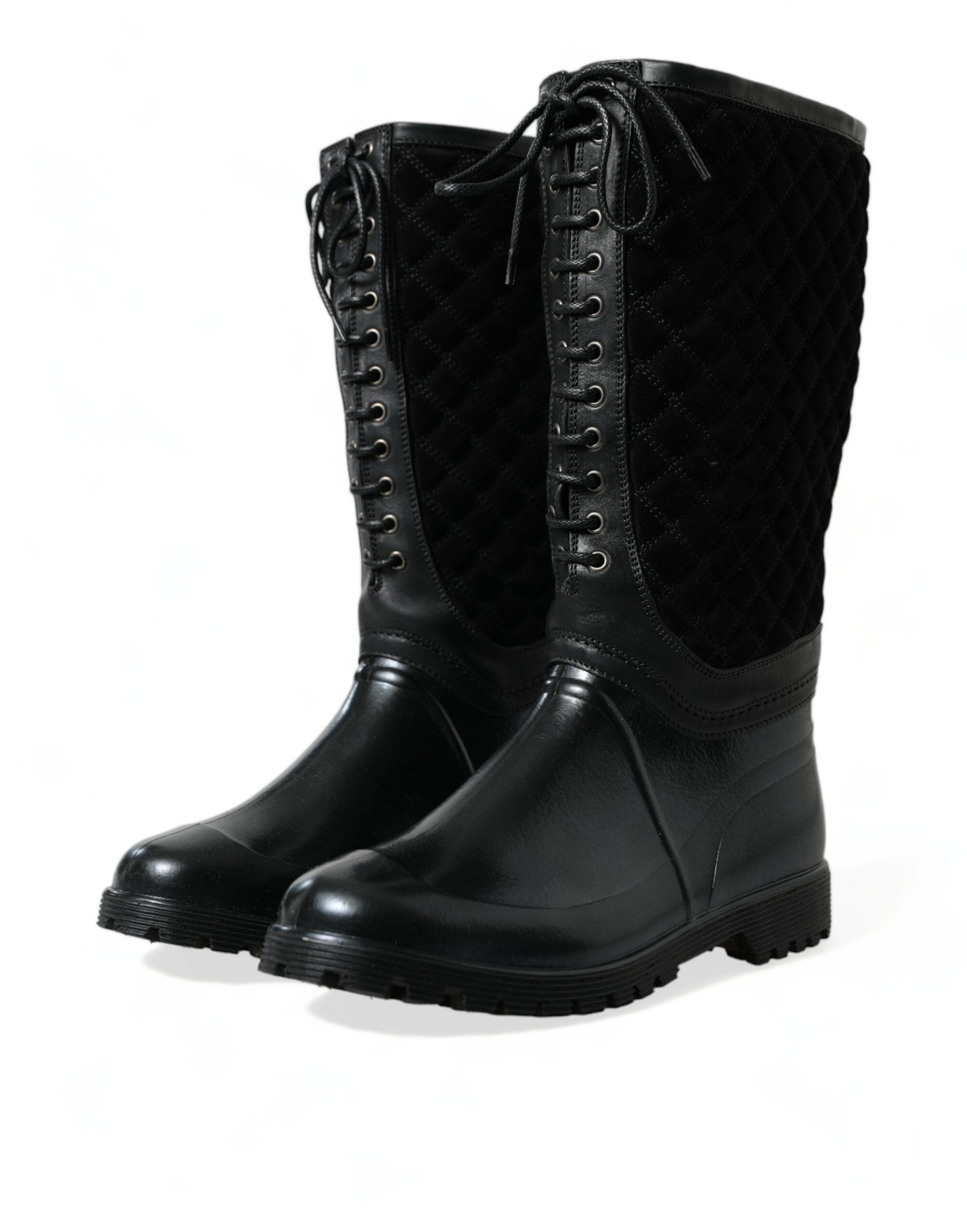 Dolce & Gabbana Schwarz Chioggia Gummi Wildleder Regen Stiefel Schuhe