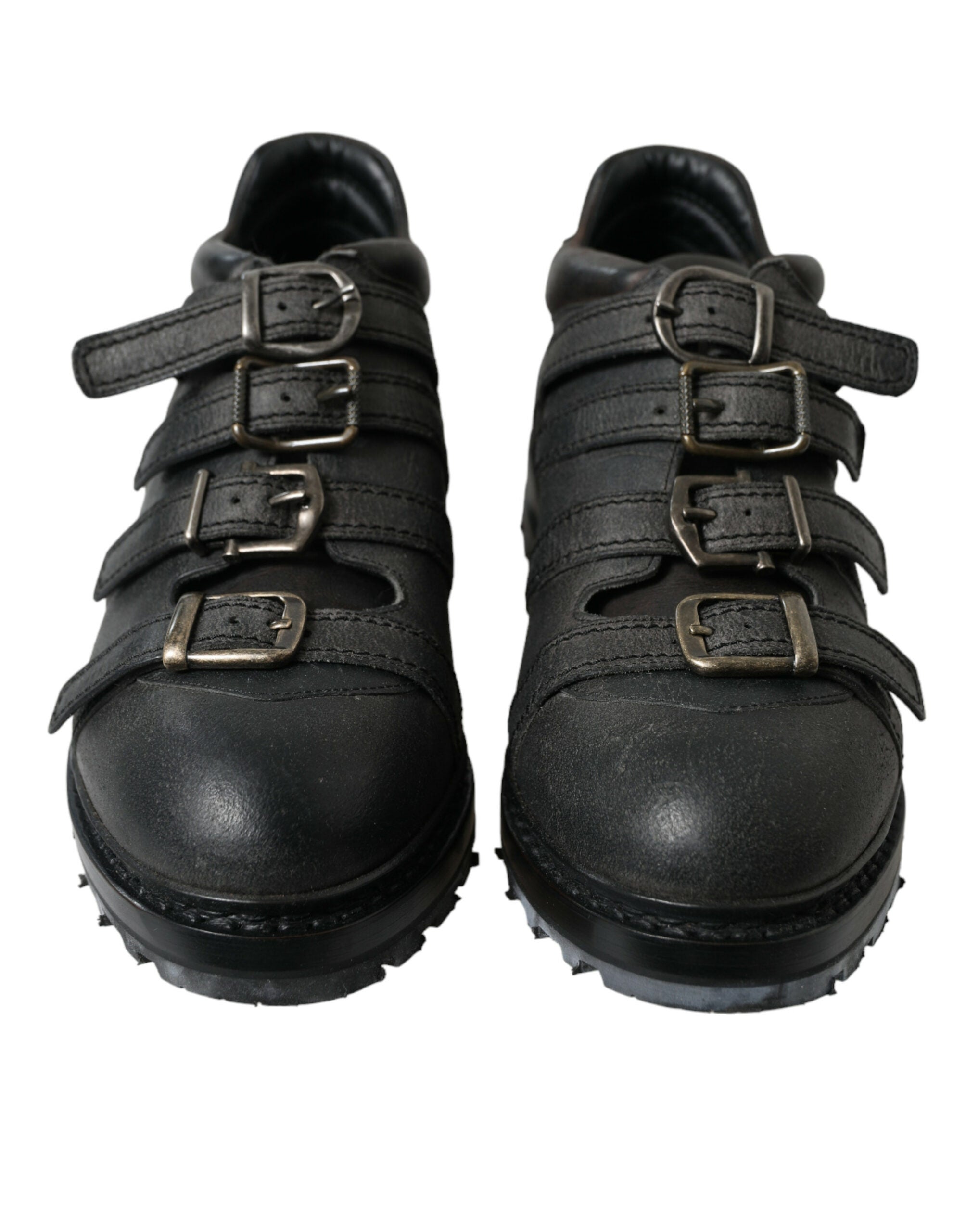 Dolce & Gabbana Schwarzes Leder Riemen Männer Stiefelette Schuhe