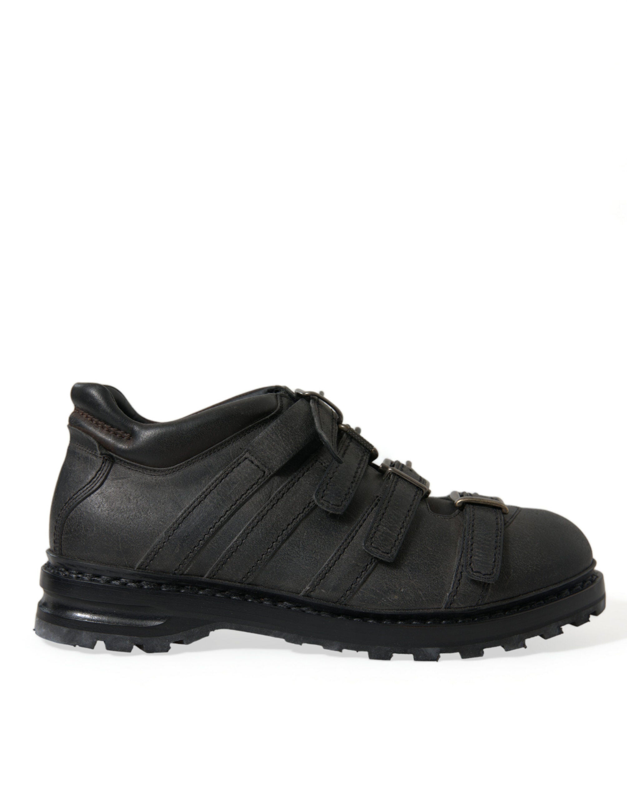 Dolce & Gabbana Schwarzes Leder Riemen Männer Stiefelette Schuhe