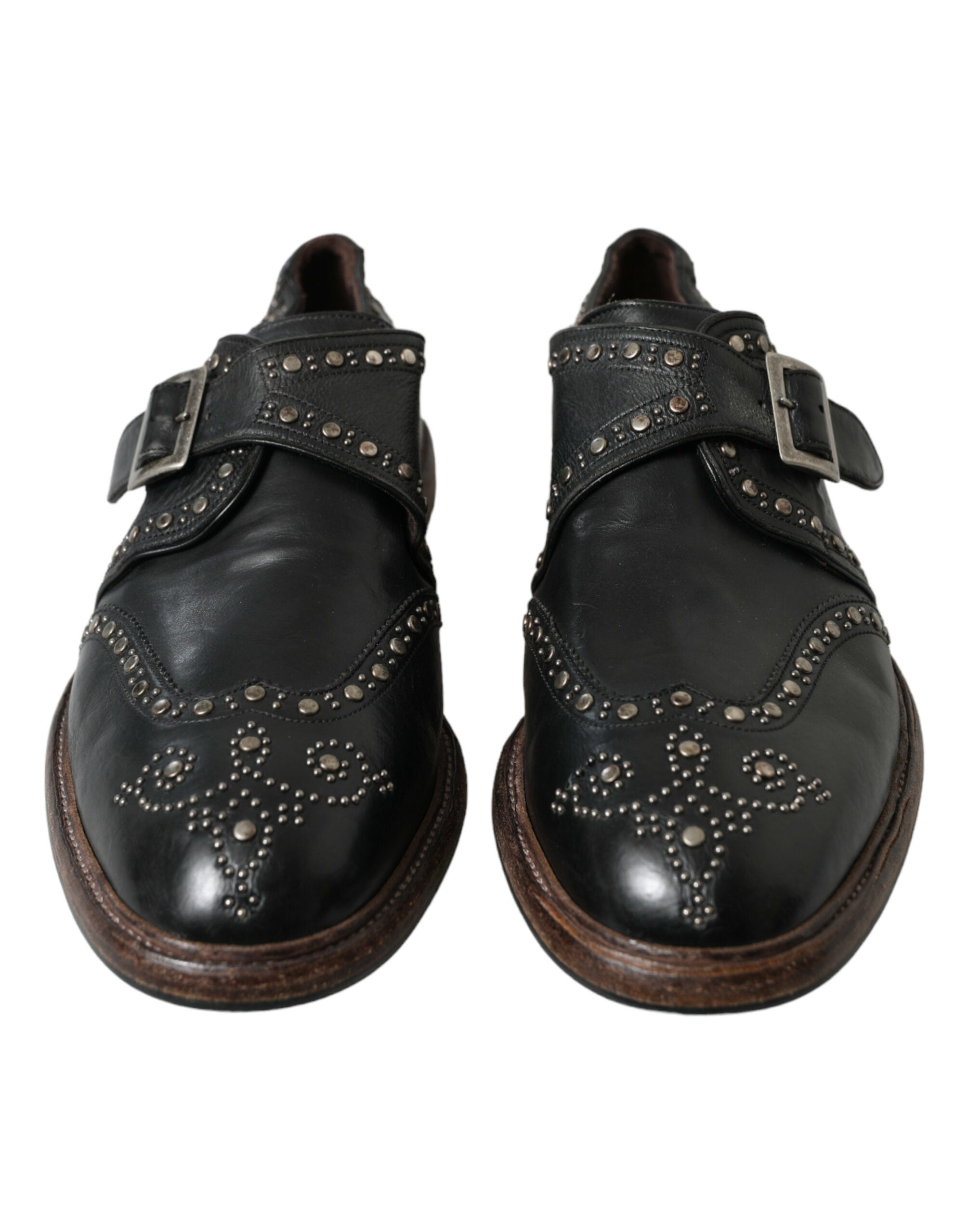 Dolce & Gabbana Schwarzes Leder Monk Strap Nietenschuhe
