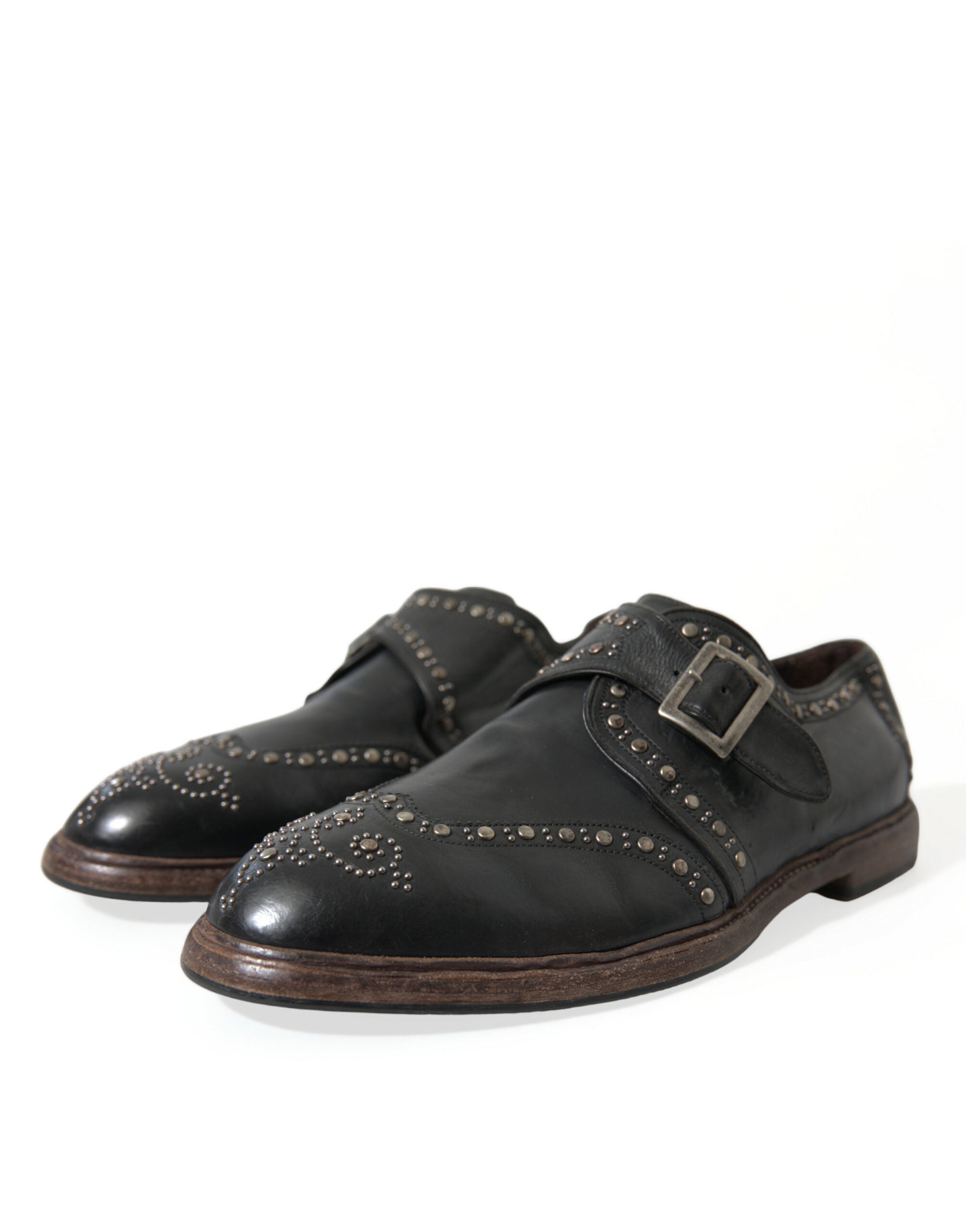 Dolce & Gabbana Schwarzes Leder Monk Strap Nietenschuhe