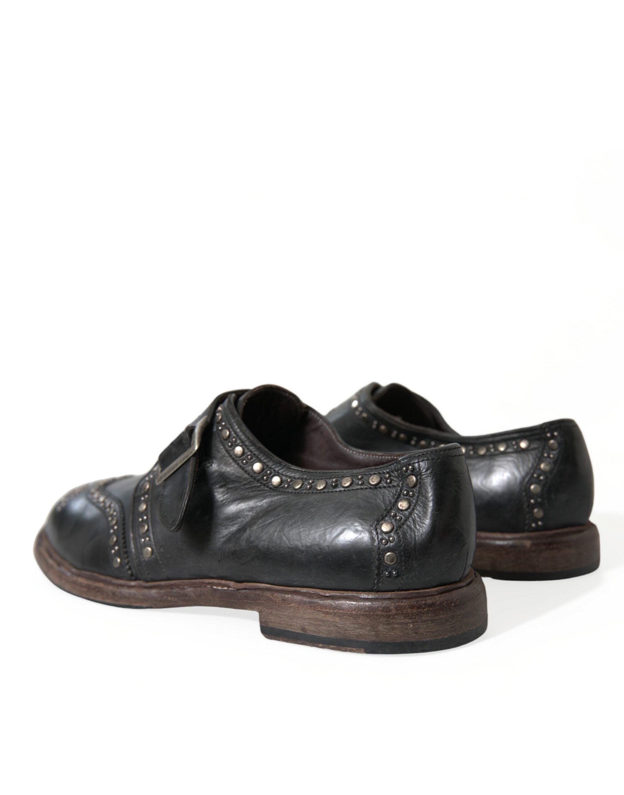 Dolce & Gabbana Schwarzes Leder Monk Strap Nietenschuhe