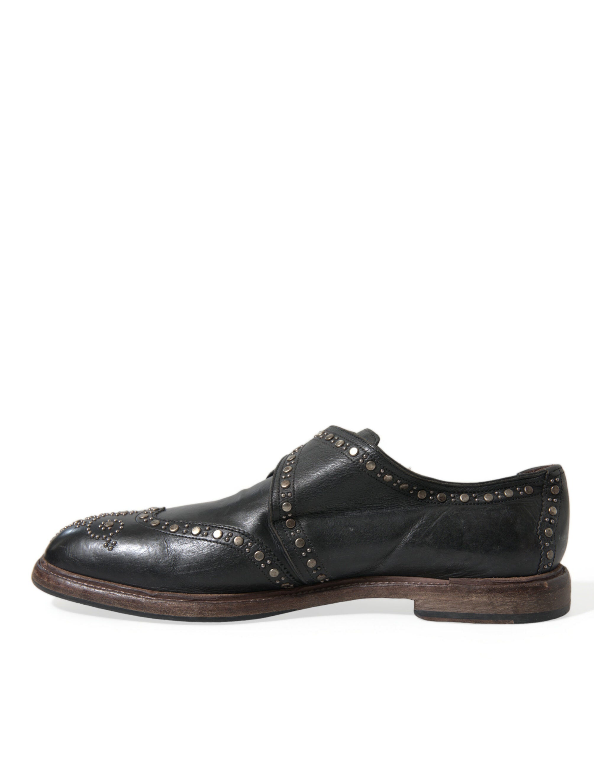 Dolce & Gabbana Schwarzes Leder Monk Strap Nietenschuhe