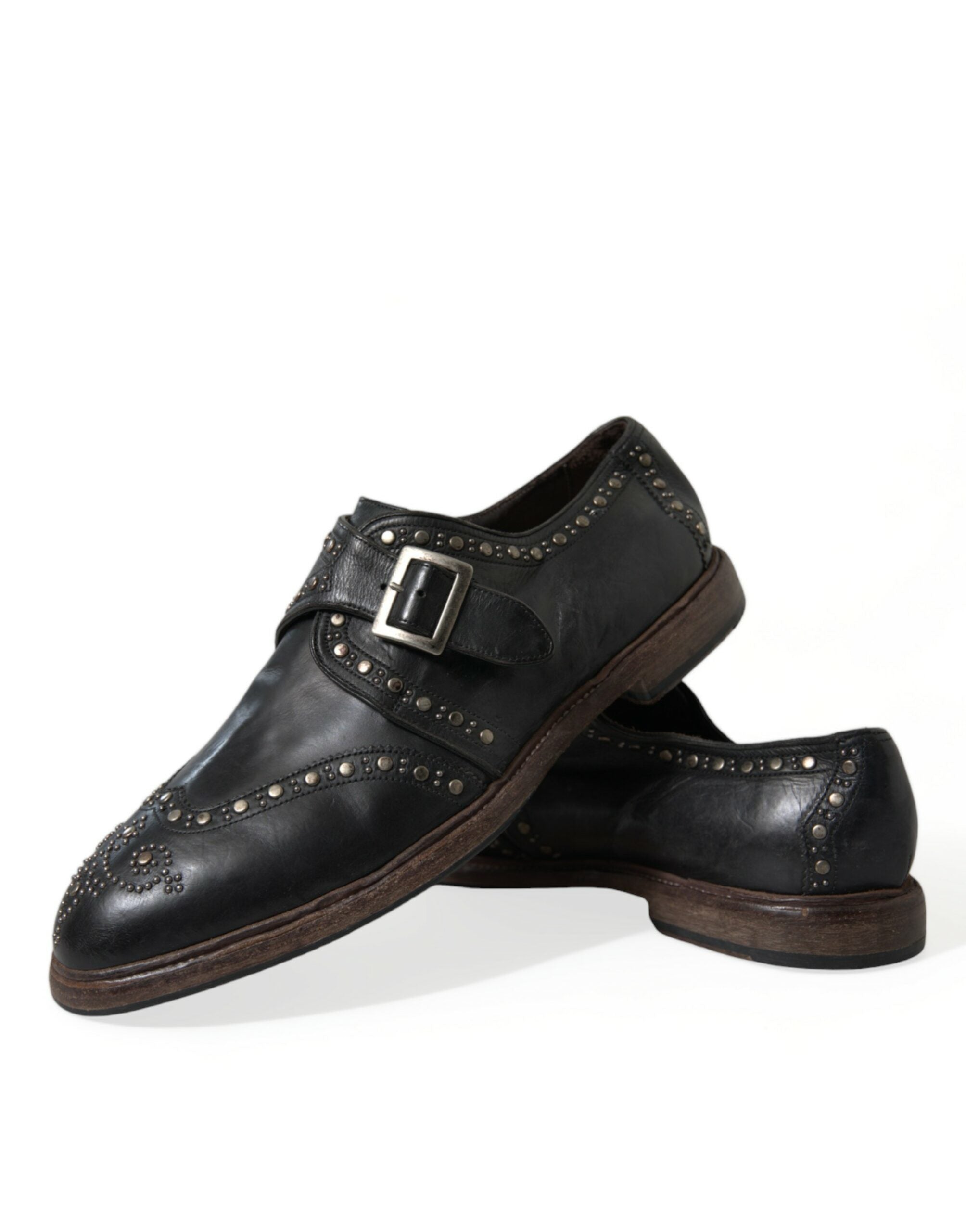 Dolce & Gabbana Schwarzes Leder Monk Strap Nietenschuhe