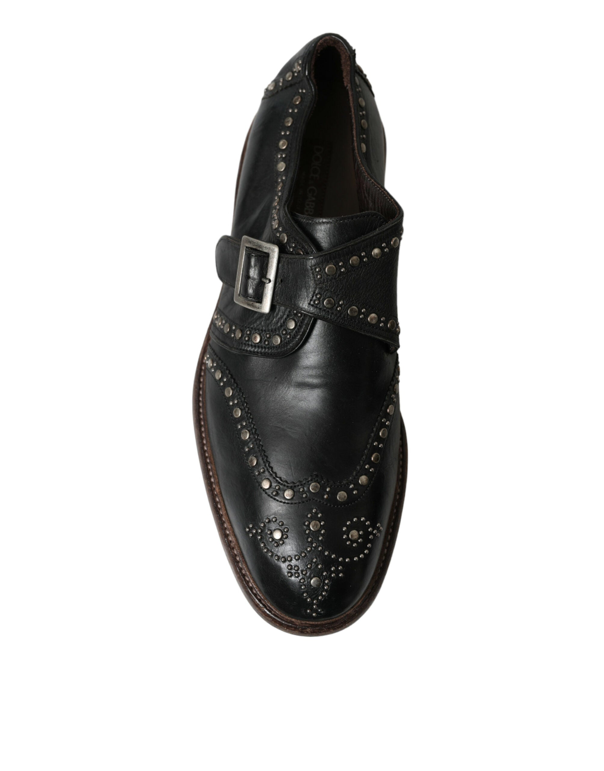 Dolce & Gabbana Schwarzes Leder Monk Strap Nietenschuhe