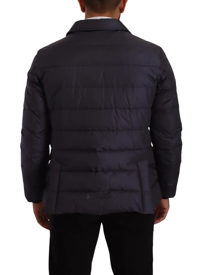Dolce & Gabbana Blauer Seiden-Ziegenmantel Blouson Winterjacke