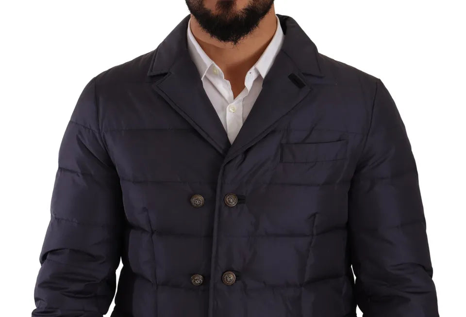 Dolce & Gabbana Blauer Seiden-Ziegenmantel Blouson Winterjacke