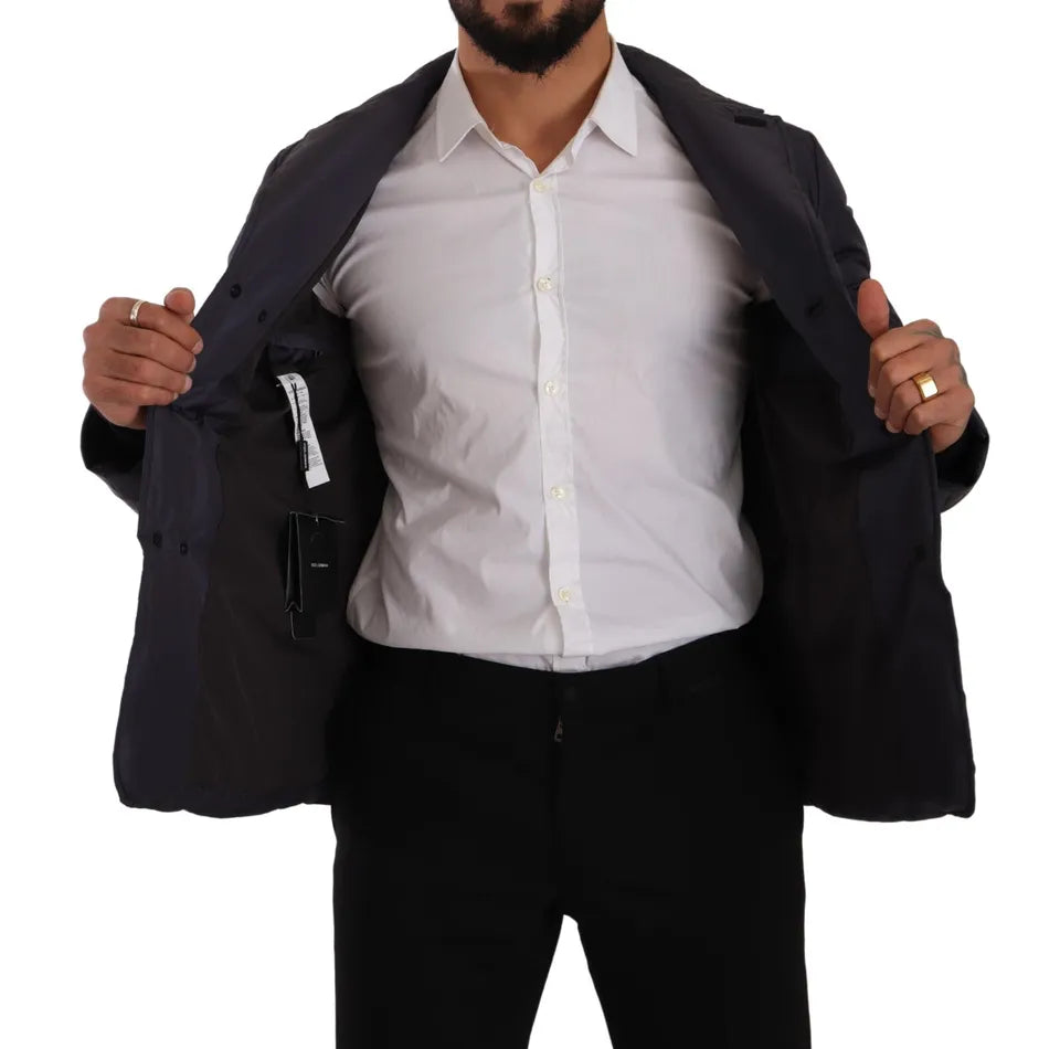 Dolce & Gabbana Blauer Seiden-Ziegenmantel Blouson Winterjacke