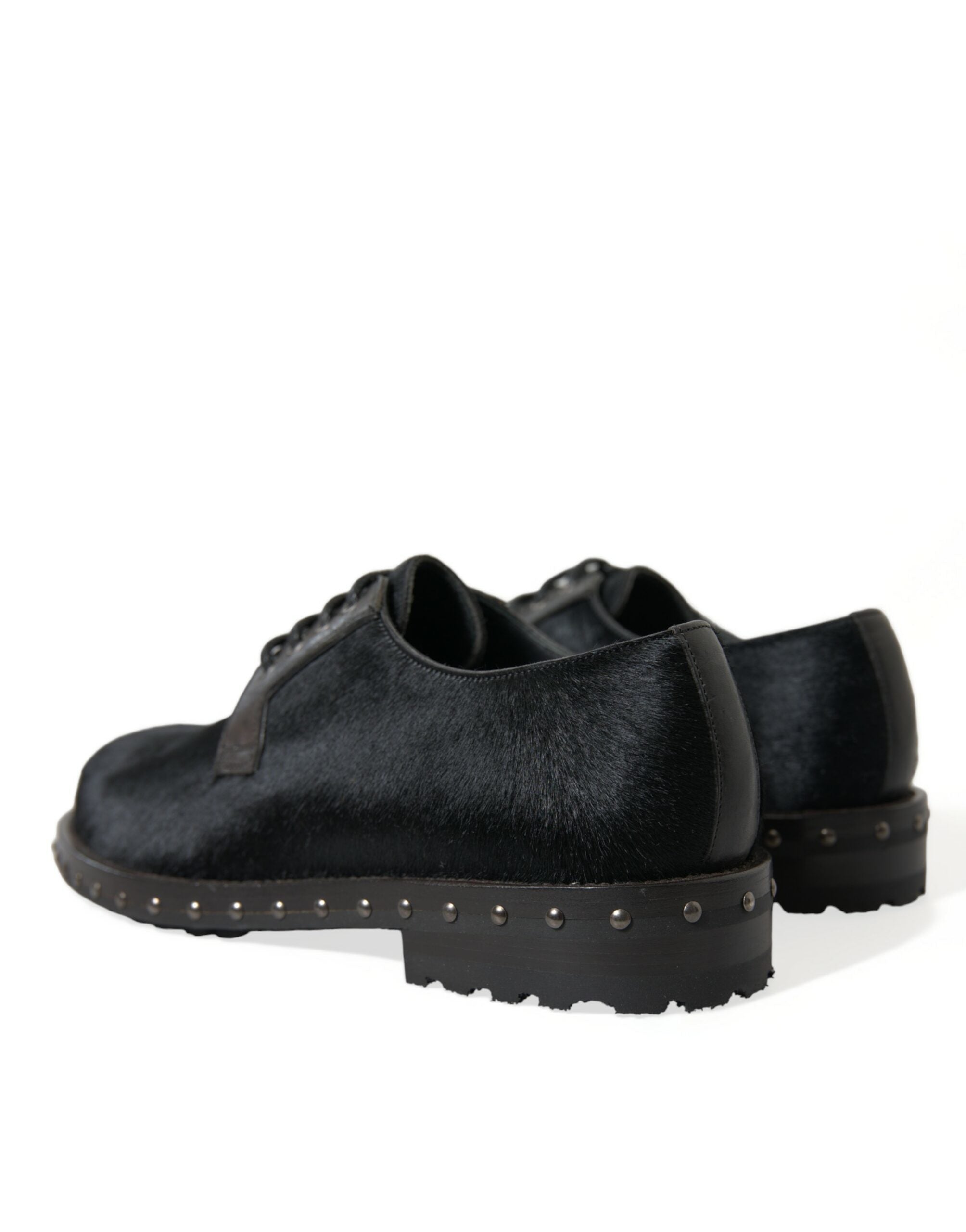 Dolce & Gabbana Schwarzer Stall Pelz Derby SAN PIETRO Kleid Schuhe