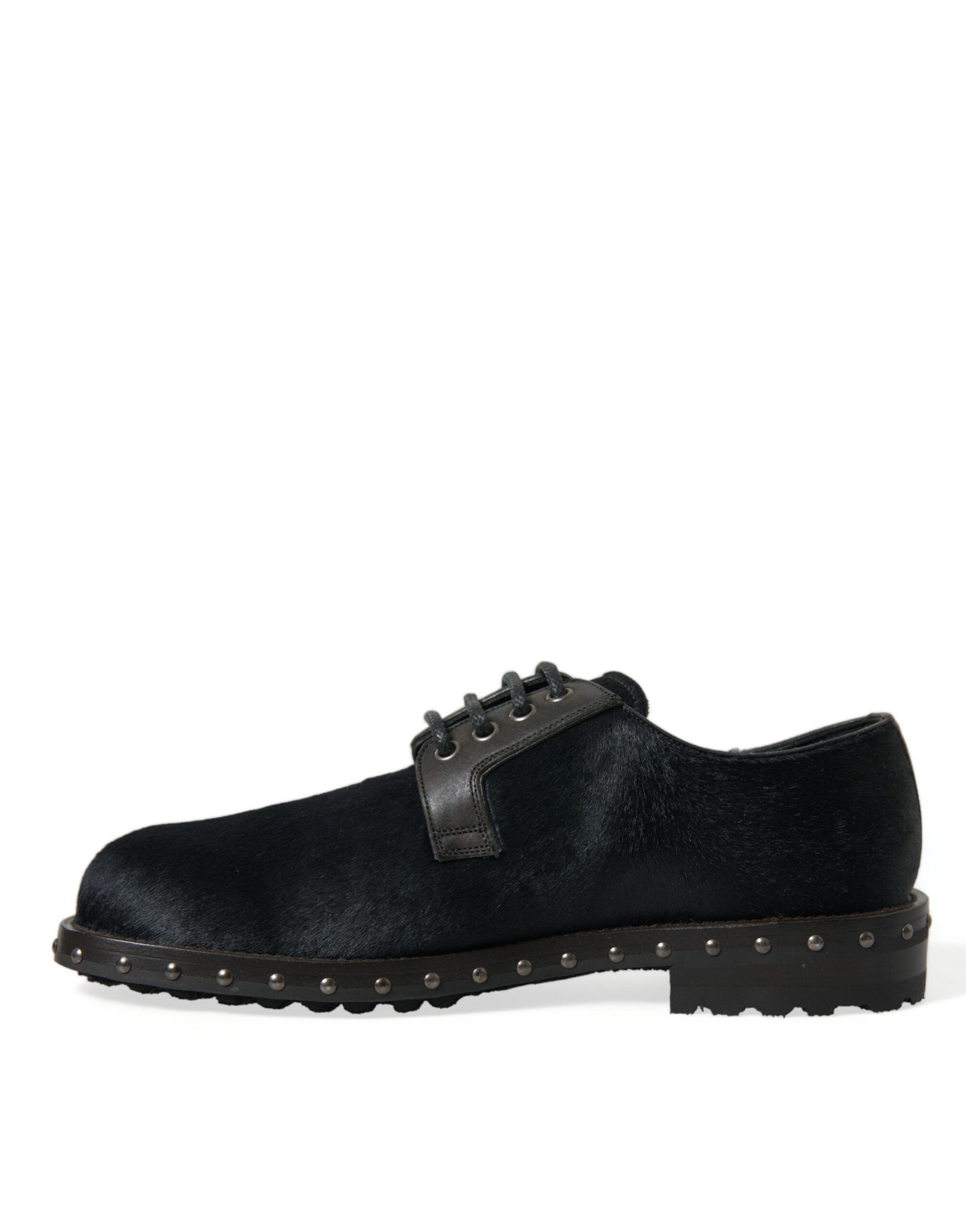 Dolce & Gabbana Schwarzer Stall Pelz Derby SAN PIETRO Kleid Schuhe