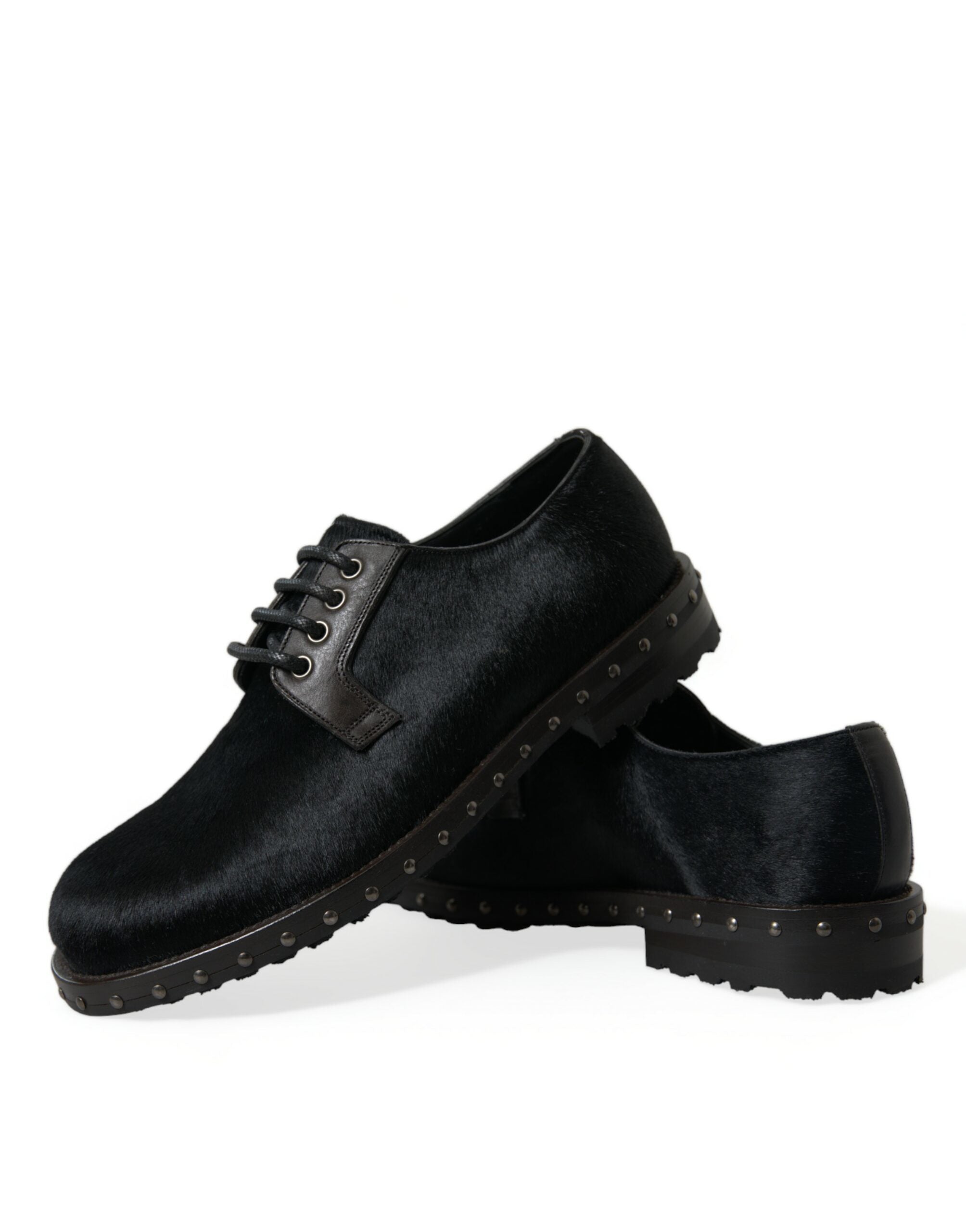 Dolce & Gabbana Schwarzer Stall Pelz Derby SAN PIETRO Kleid Schuhe