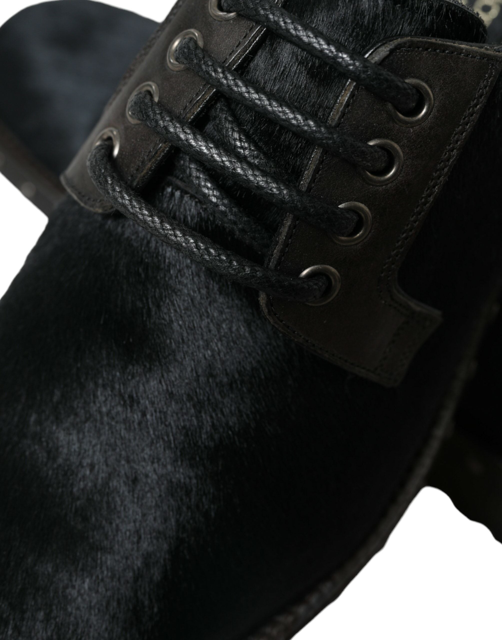 Dolce & Gabbana Schwarzer Stall Pelz Derby SAN PIETRO Kleid Schuhe