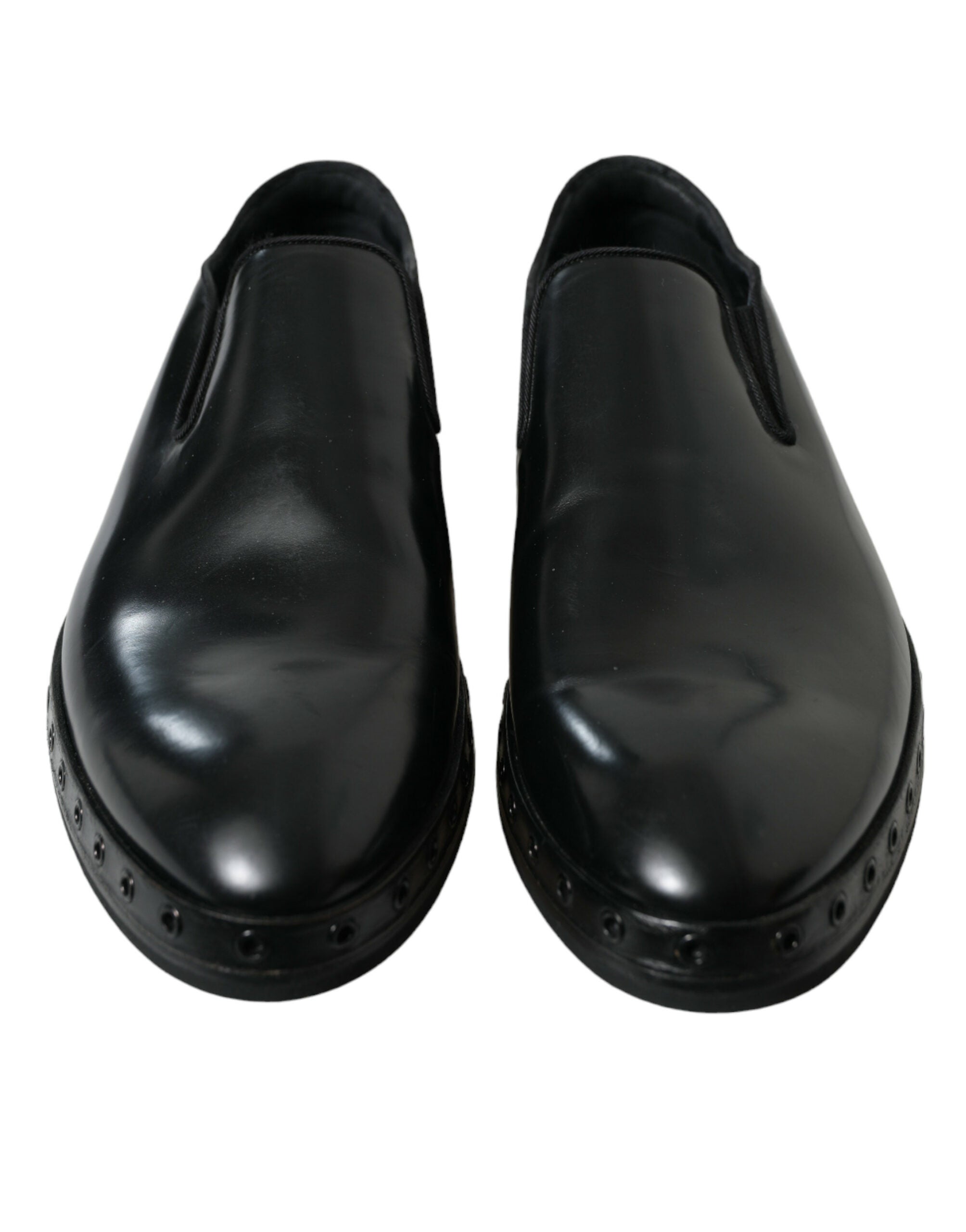 Dolce & Gabbana Schwarzes Leder Nieten Loafers Kleid Schuhe